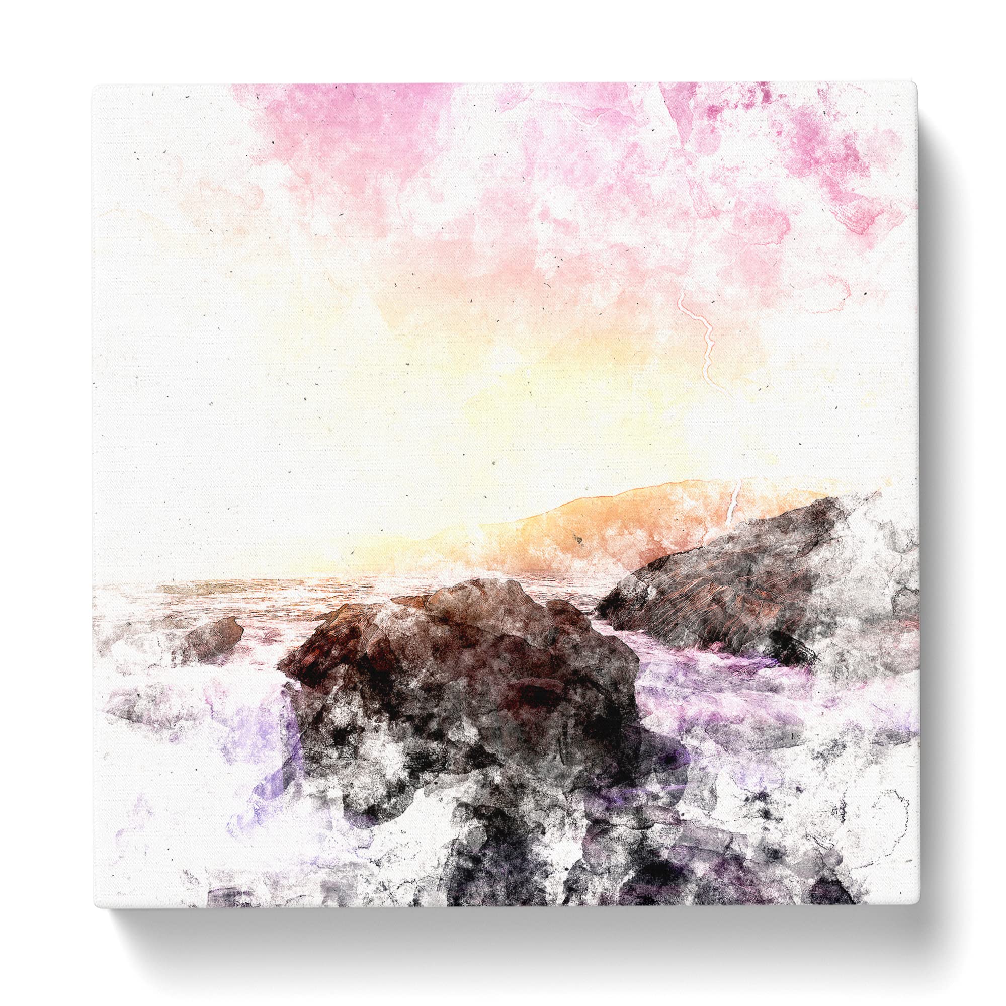 Lightening Over Laguna Beach Watercolour Canvas Print, Mixed, 35L x 35W cm - Image 3