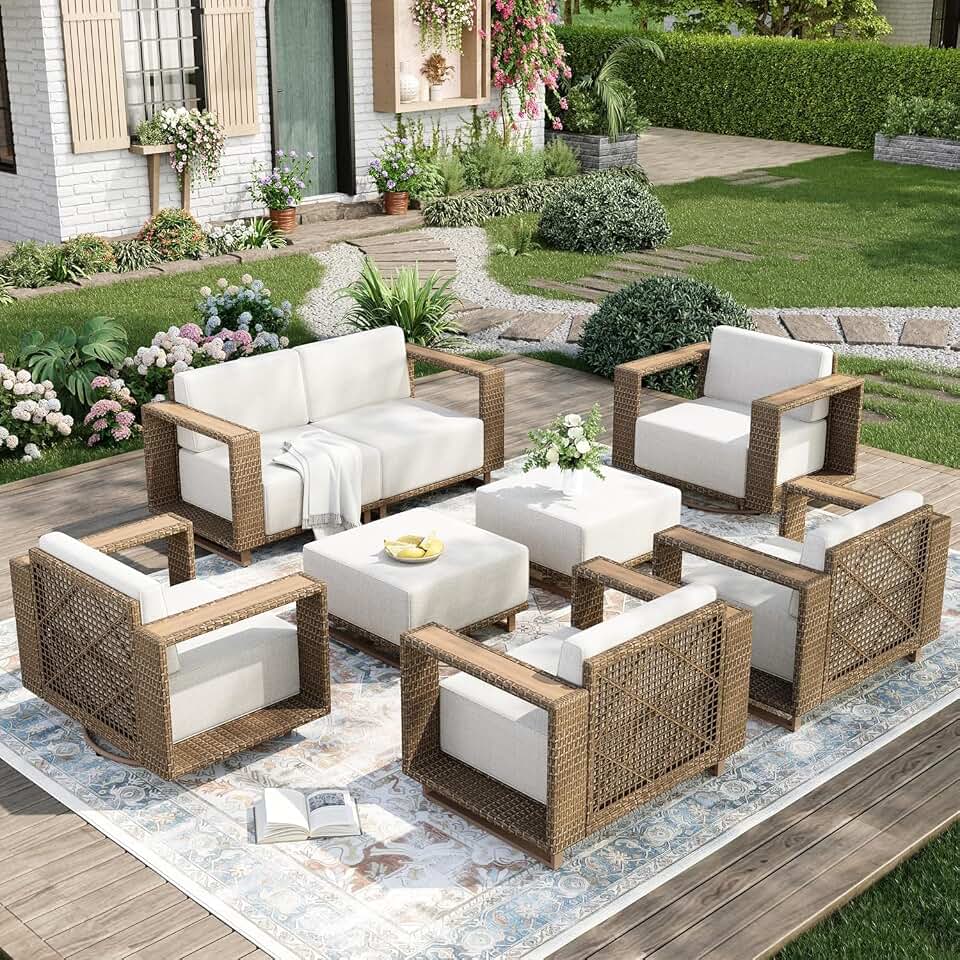 MIXPATIO Patio Furniture Set with Swivel Chairs &10" Thick Cushion, 7 Piece OEKO-TEX STANDARD 100