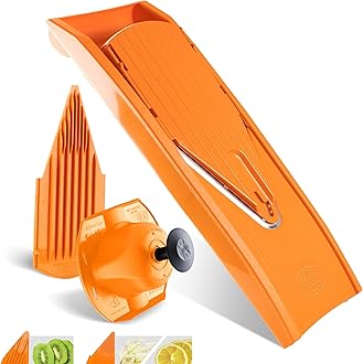 Mandoline Slicer V1 (Basis Set) • V-Slicer with 2 Inserts & Fruit Holder • Adjustable Kitchen Slicer for Vegetables & Fruits • Vegetable Cutter • 3 Thickness Settings • Color: Orange