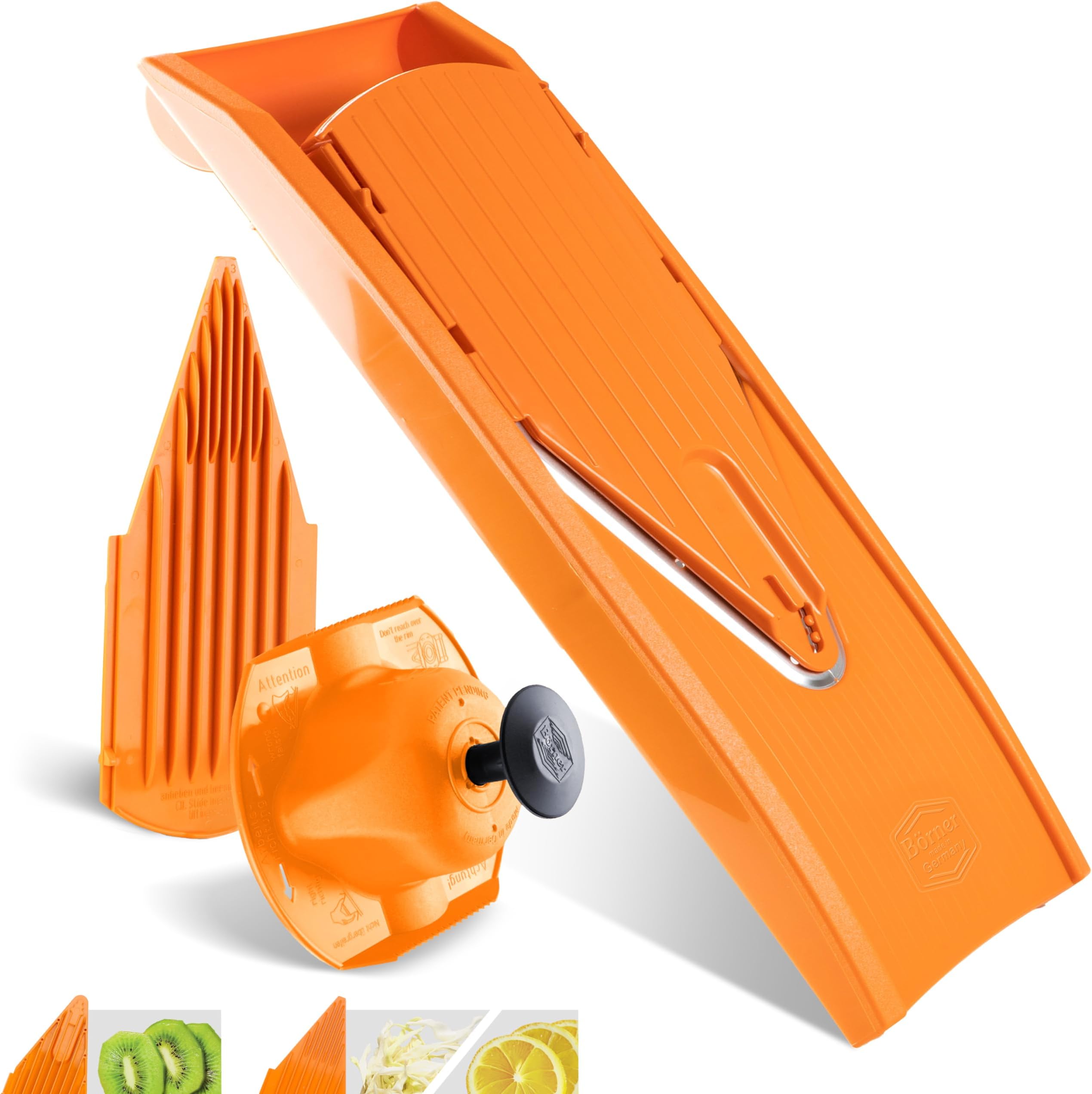 Mandoline Slicer V1 (Basis Set) • V-Slicer with 2 Inserts & Fruit Holder • Adjustable Kitchen Slicer for Vegetables & Fruits • Vegetable Cutter • 3 Thickness Settings • Color: Orange