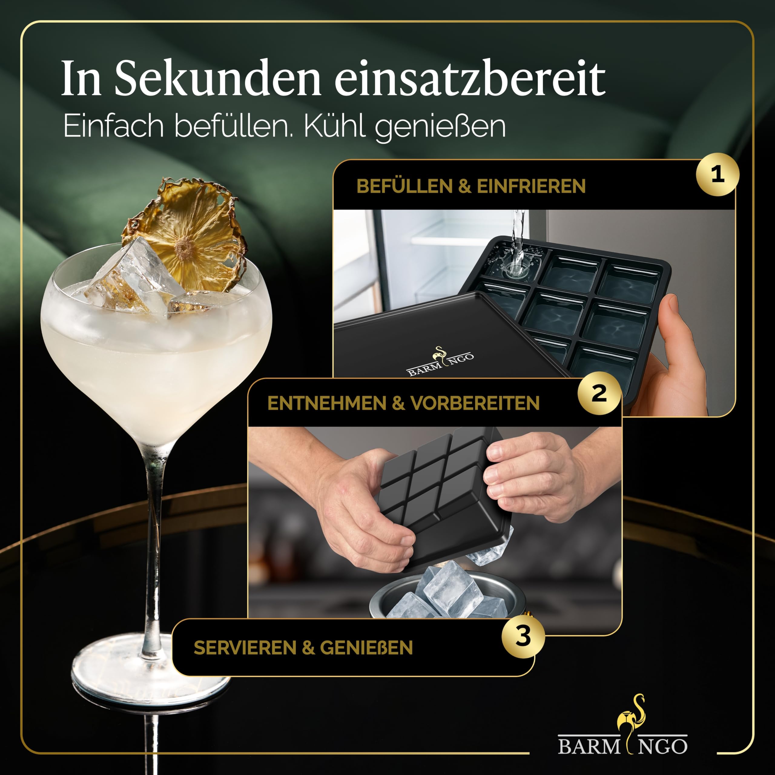 Edelstahl Eiswürfelbehälter mit Deckel - 2l Eiskübel/Eisbehälter für Eiswürfel mit Sieb, Eiswürfelform und Zange | Eiseimer doppelwandig, isoliert, BPA-frei