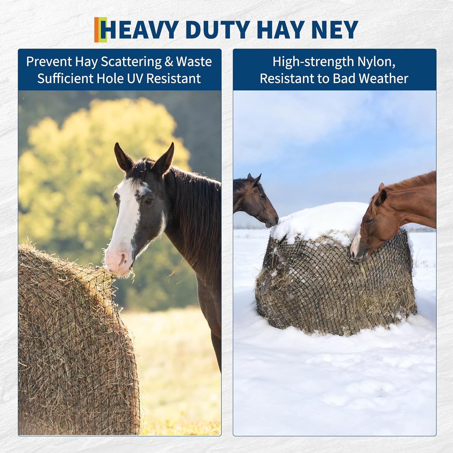 GarveeLife 6x6 ft Large Round Bale Hay Net for Horses, Heavy Gauge Knotless Slow Feed Hay Net with 2 in Holes, Perfect for Livestocks, Cattle, Sheep in Farms and Pastures, Black