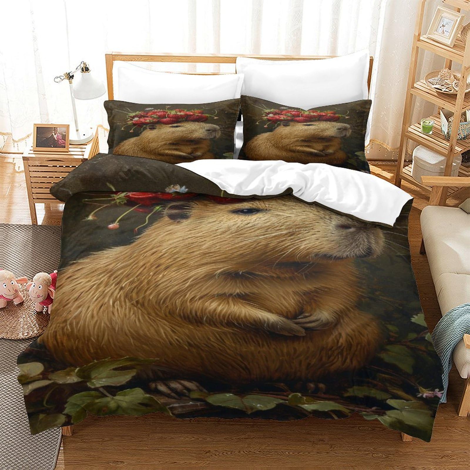 P1S9U7W5Y Cute Animal Theme 3D Printed Capybara Duvet Cover Set 3 Pieces Microfiber Bedroom Decor Capybara Bedding Set for Adults Teens King（220x240cm）