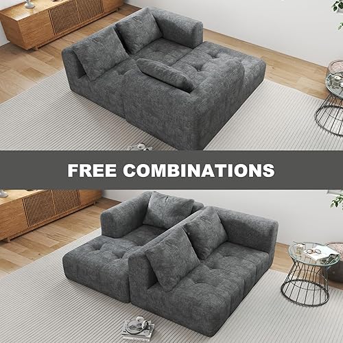 Miniatura 9 de Camillas modulares modulares de 105 pulgadas para sala de estar, sofá modular Cloud con asiento profundo, sofá convertible en forma de L, sofás