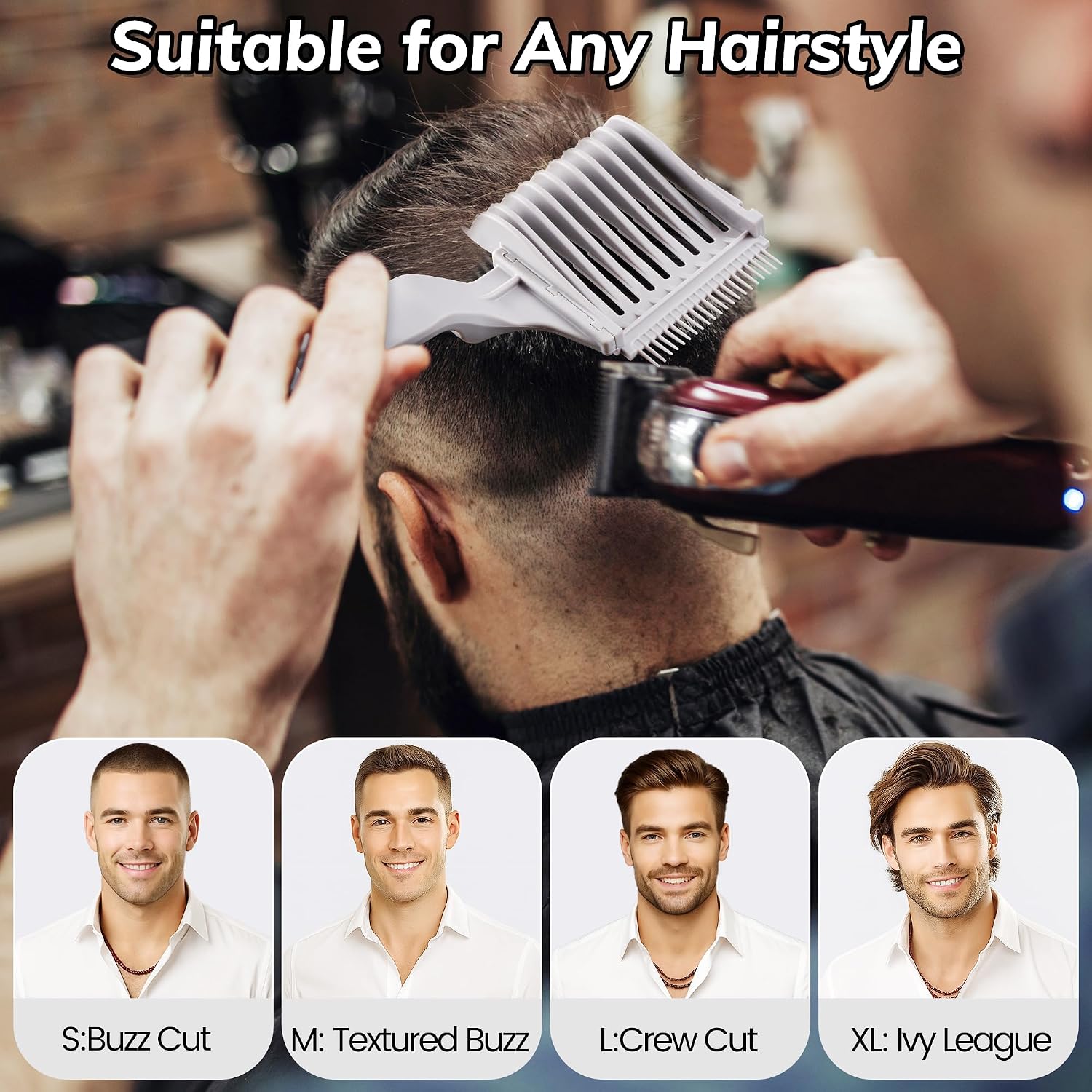 4-in-1 Detachable Fade Comb Set – Professional Barber Combs for Fading, Blending & Layering. Graduated Sizes Fit All Shears & Styling Tools – for Home & Salon (Grey)