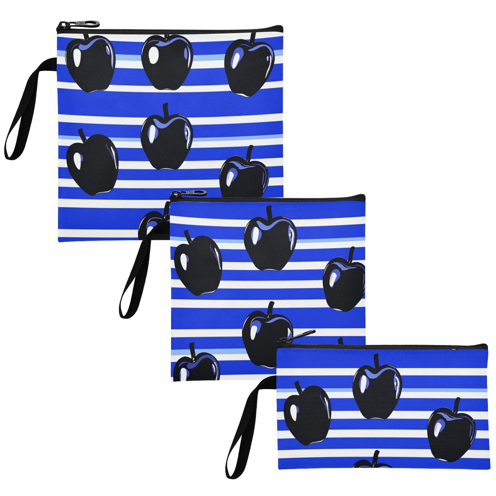 Black Personalized Royal Blue Striped 3 Piecing Reusable Snack Bags and Sandwich Bags Multi-Use Food-Safe Storage Zipper Bag for Picnic Work Travel Office