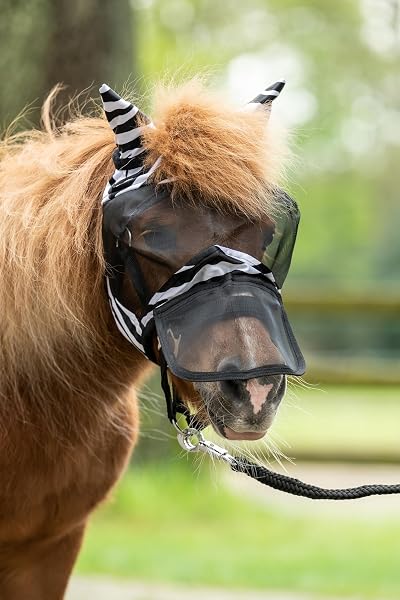 HKM Masque Anti-Mouches zèbre avec Nez Amovible – Taille Poney Shetland - 4