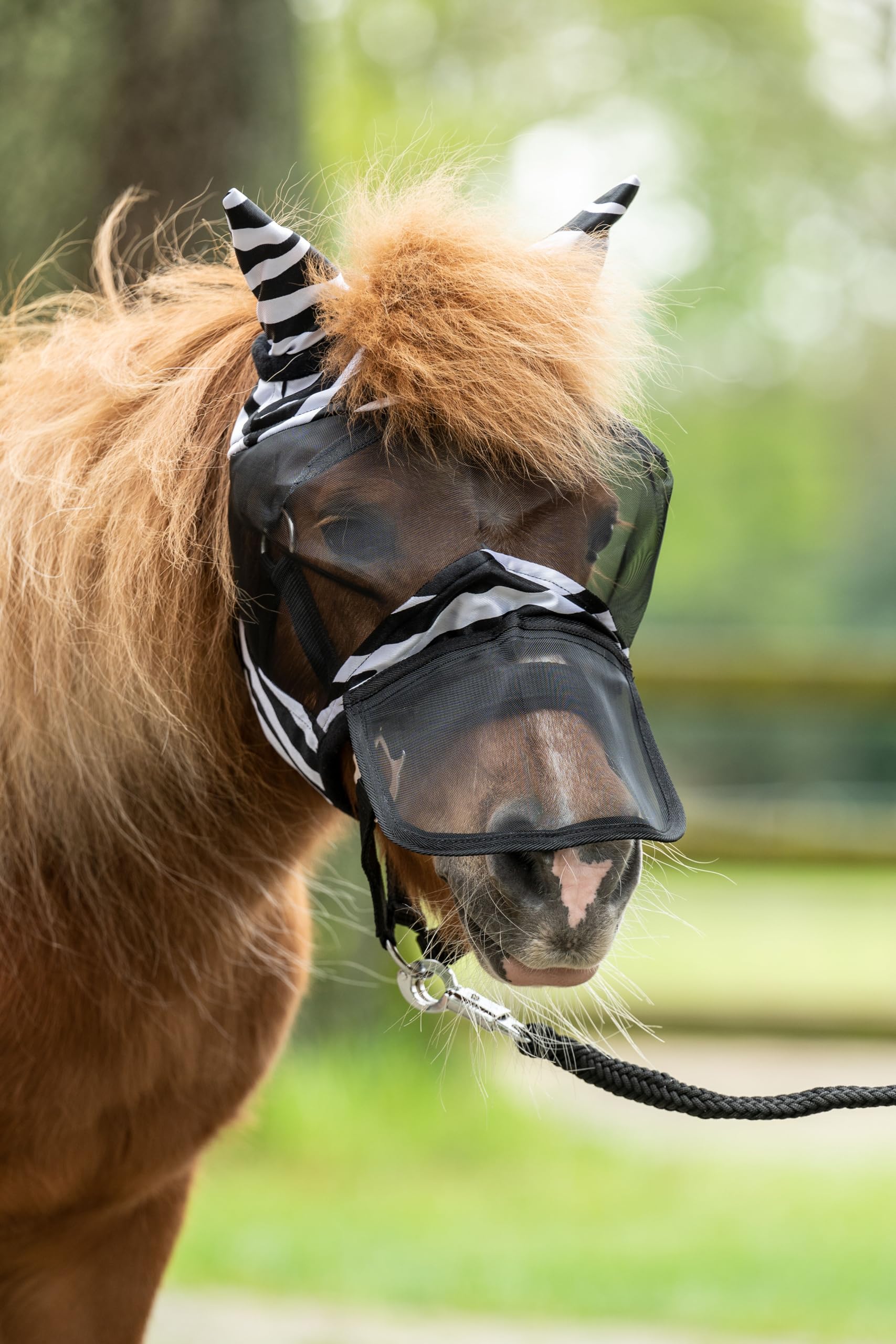 HKM Zebra Fly Mask With removable Nose Piece - Shetland Pony Size, Multicolor - Image 4