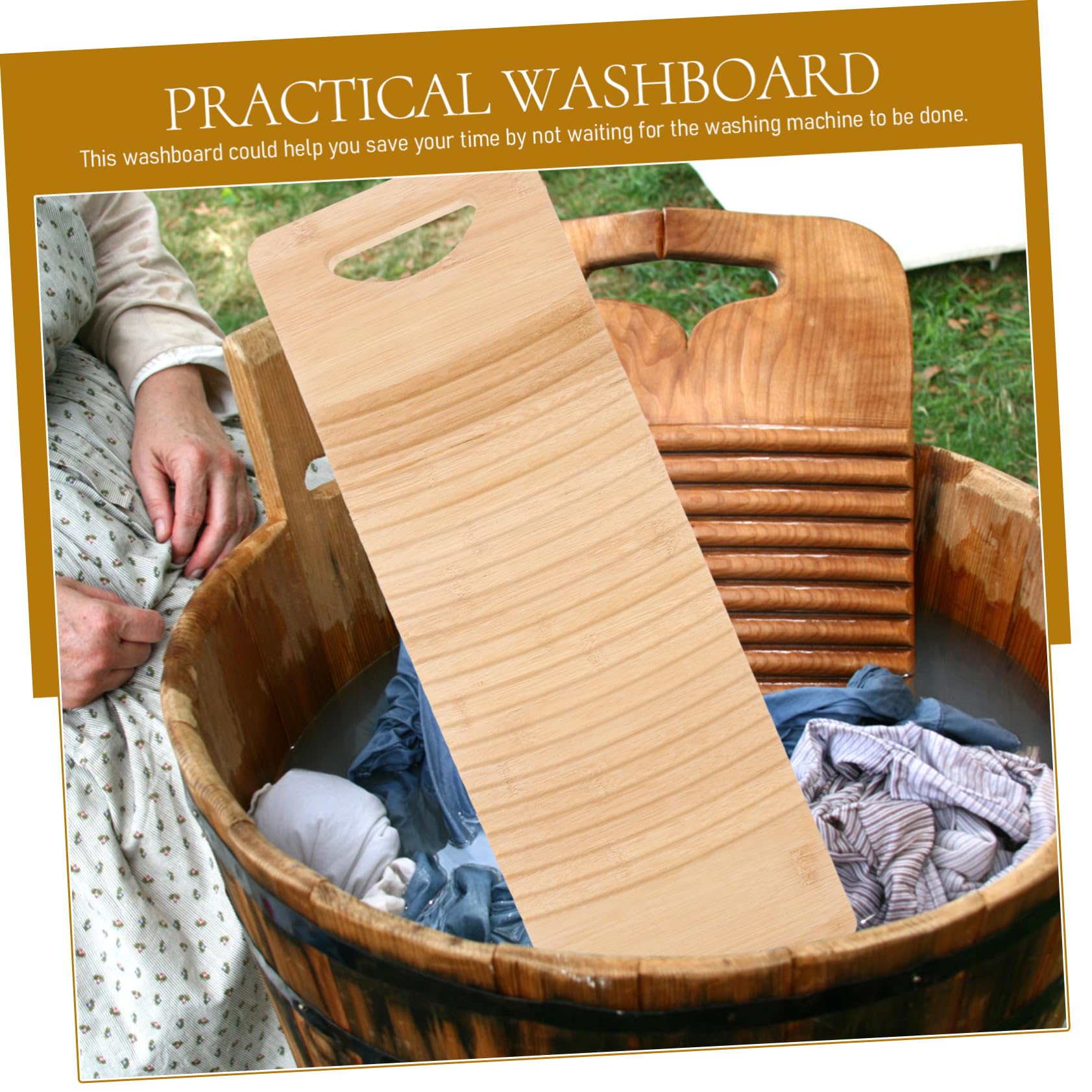 Beavorty Tabla de Lavar de Bambú Hogar Tabla para Lavar Ropa de Madera Resistente al Desgaste