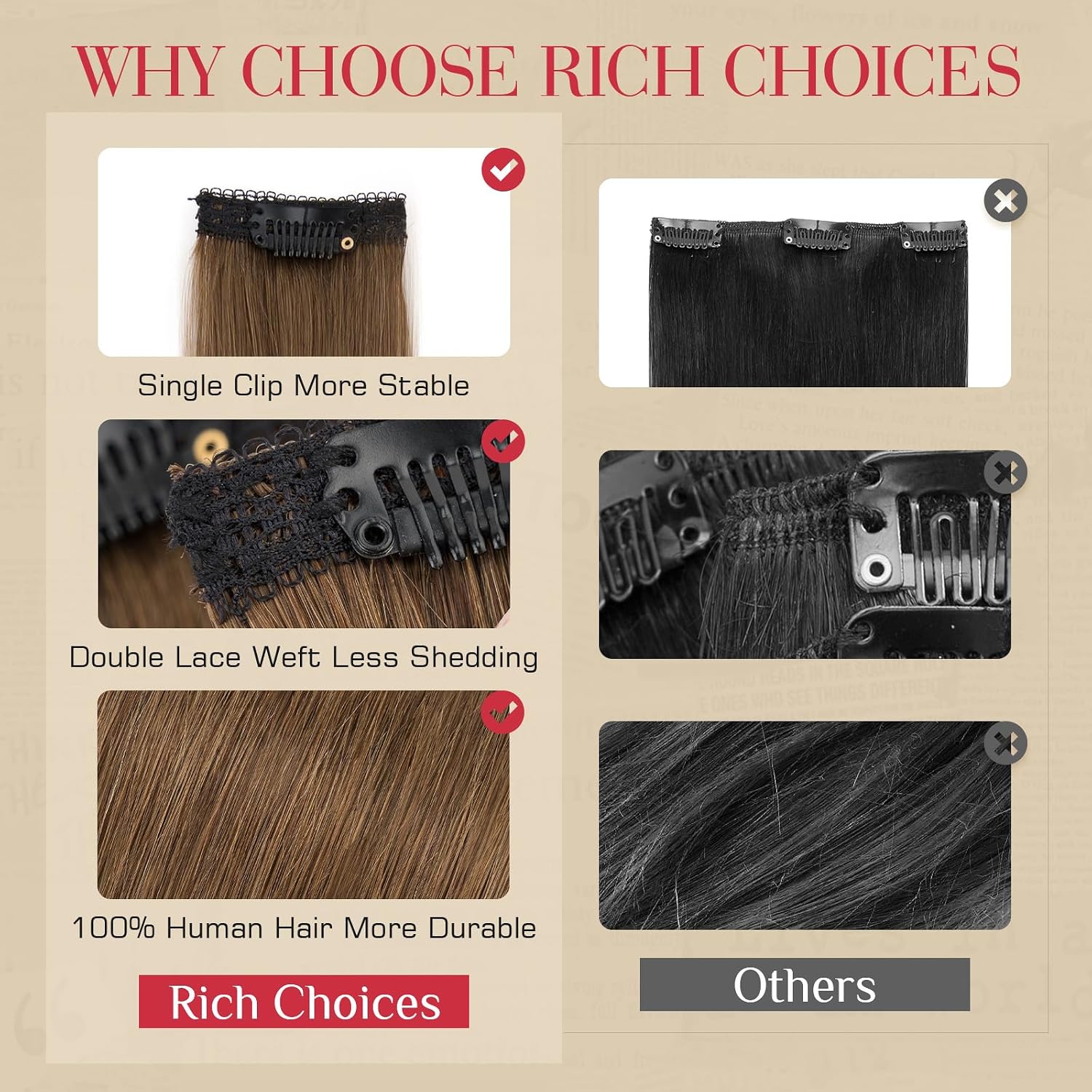 Rich Choices Real Human Hair Clip In Extensions-6 Pcs Single Clip Design-100% Remy Hairs Invisible Clip in Extensions for Thin Short Hair-Seamless Hairpieces for Women/Men-10 Inches #4 Medium Brown