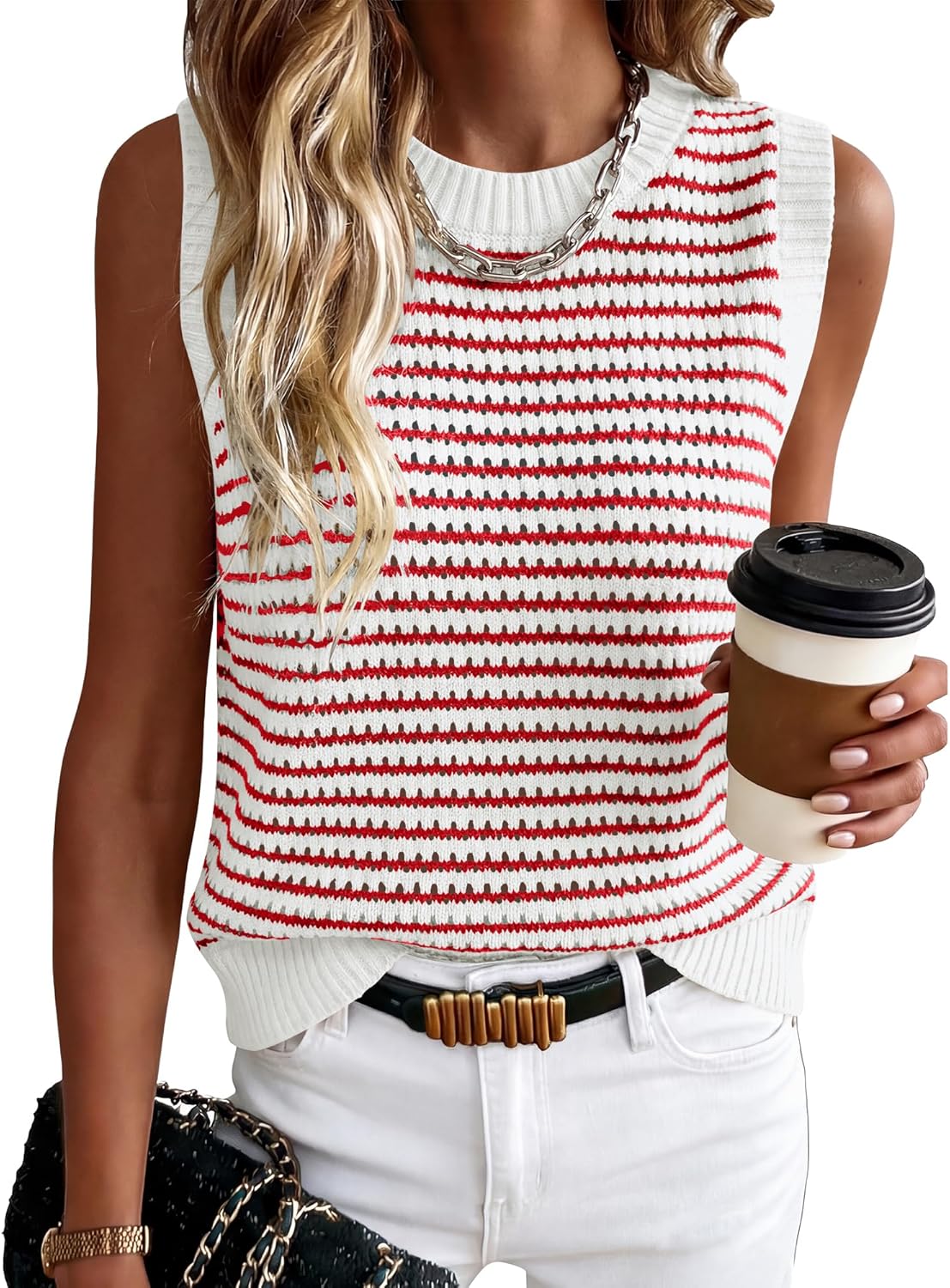 ANRABESS Womens Sweater Vest Top Striped Sleeveless Lightweight Knit Tank Tops 2026 Summer Spring Clothes Vacation Outfits