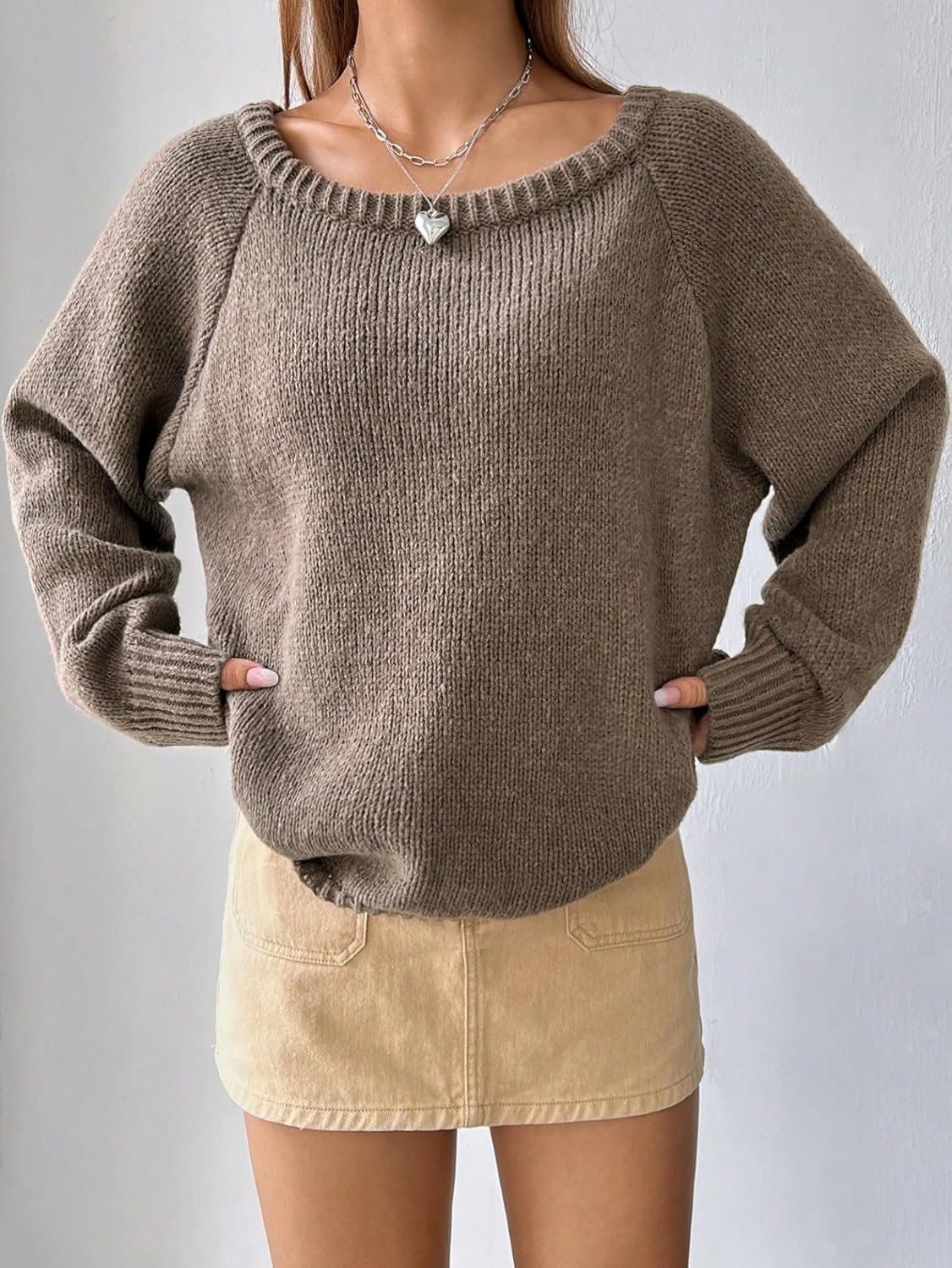 MakeMeChic Women's Off The Shoulder Sweater Long Sleeve Boat Neck Winter Casual Pullover Knit Tops - Image 3