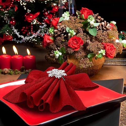Miniatura 7 de Geiserailie 16 servilleteros de Navidad plateados con copos de nieve, servilleteros de decoración de ciervos de Navidad, árbol de Navidad y hojas,