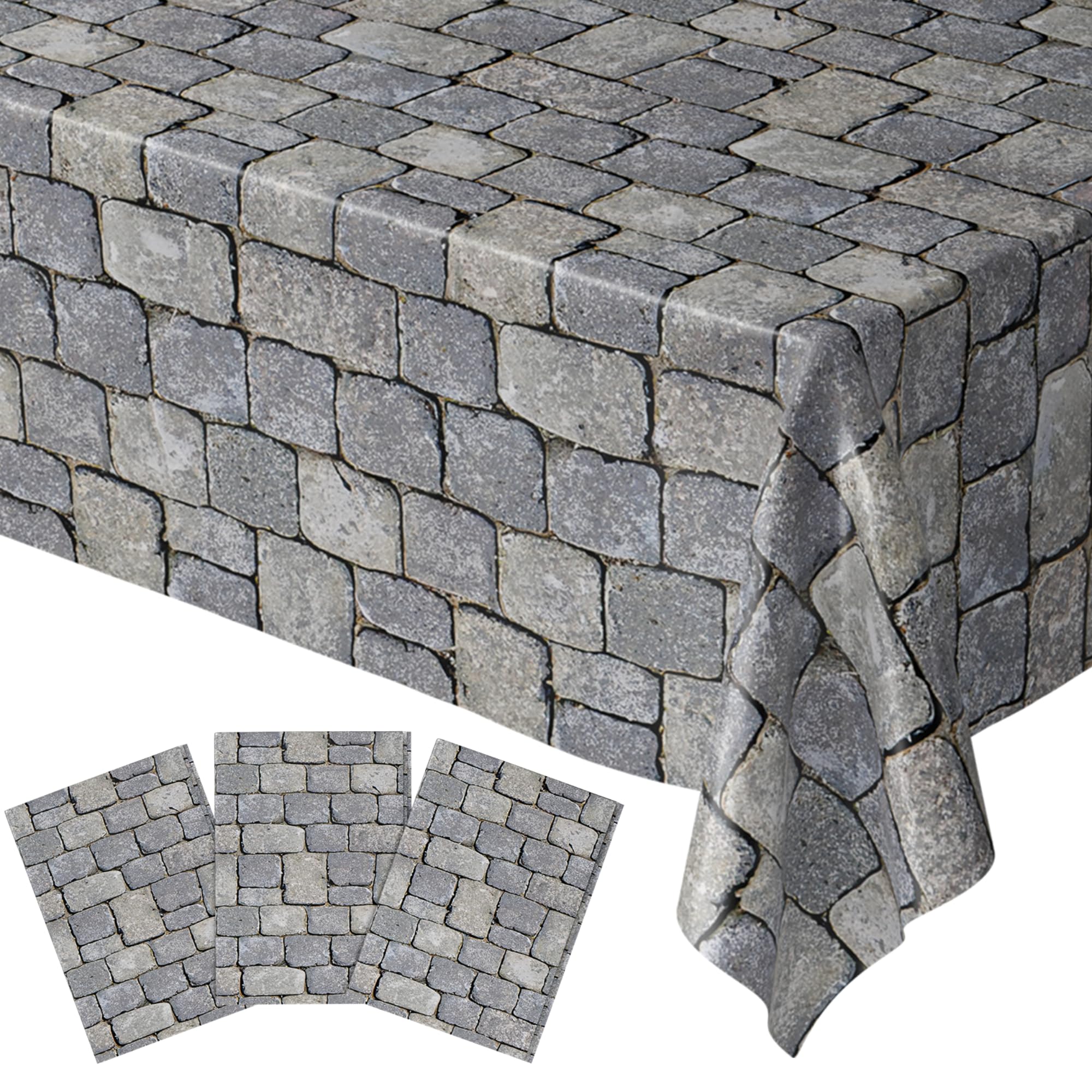 Stone Wall Table Covers (Pack of 3) - 54"x108" XL - Medieval Party Decorations, Knight Themed Party Supplies, Castle Parties, Cobblestone, Stone Scene Setter, Knight Birthday Decorations