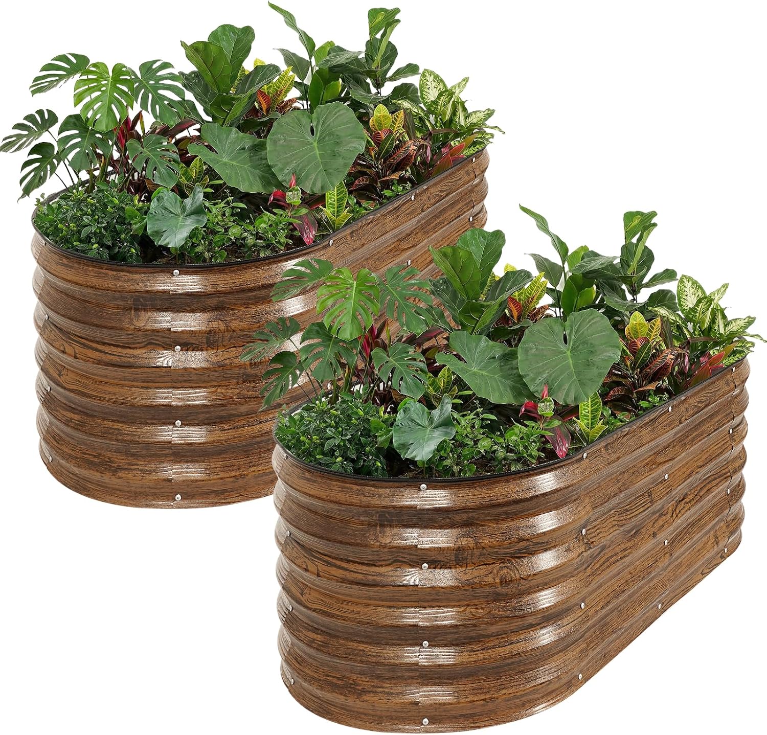 Galvanized Raised Garden Bed - 2PCS 4x2x1.4ft Metal Planter Box Brown
