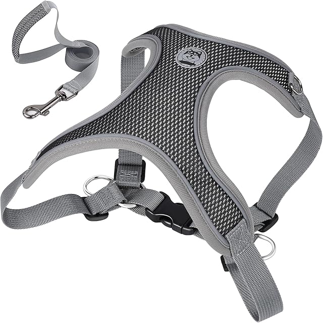Cooja Dog Harness Small Dog Puppy Harness and Lead Sets, Escape Proof Dog Harness French Bulldog Pug Reflective Stripe Padded Handle for Training Walking, Black