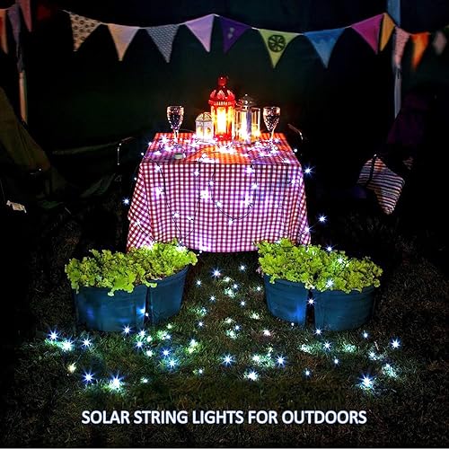 Miniatura 6 de Paquete de 2 tiras de luces solares blancas cálidas para exteriores, impermeables y 2 paquetes de luces solares blancas