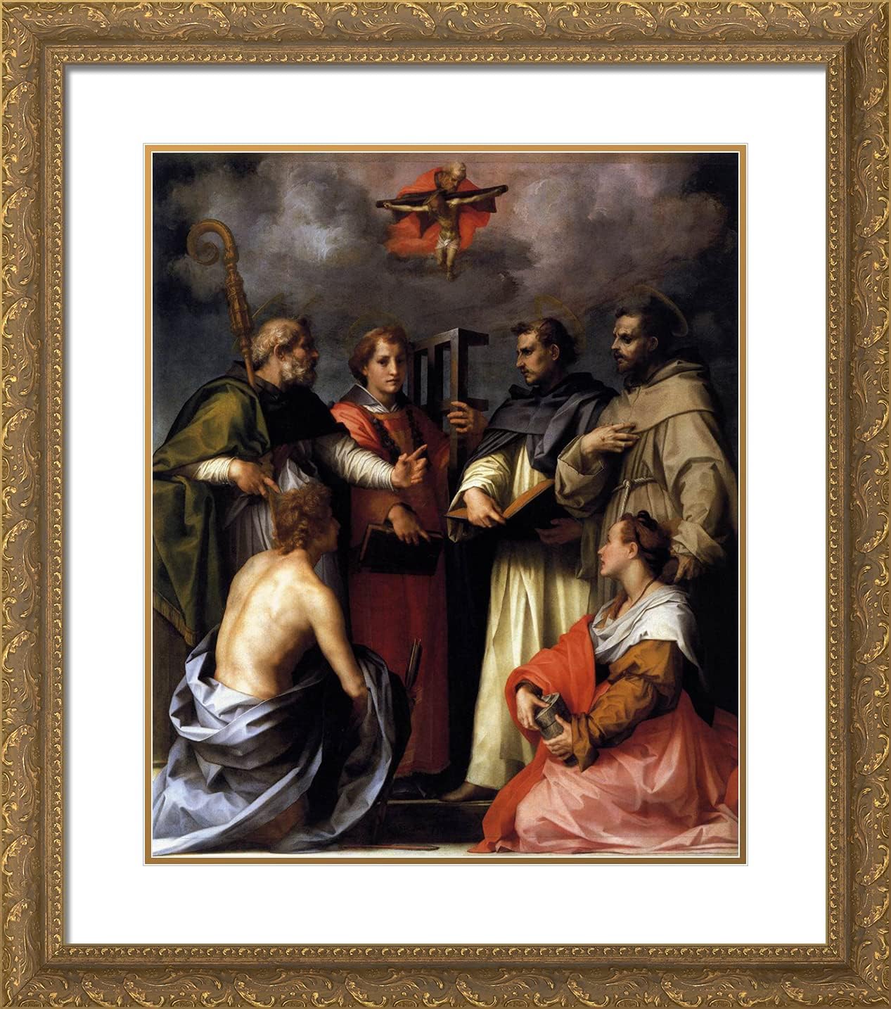 ArtDirect Del Sarto, Andrea 20x22 Gold Ornate Framed Art Print with Double Matting Titled: Disputation on the Trinity