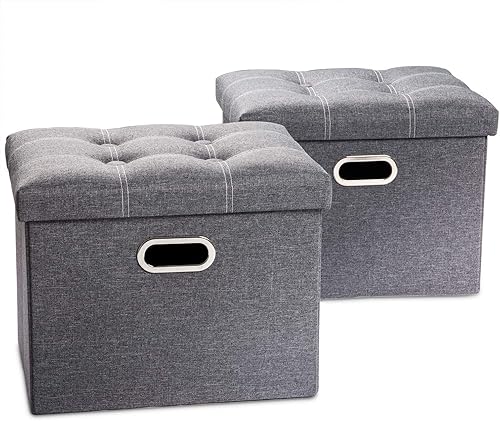 Miniatura 43 de PRANDOM Otomana con almacenamiento [1 unidad] Taburete cuadrado pequeño de terciopelo plegable con tapa para sala de estar, dormitorio, mesa de