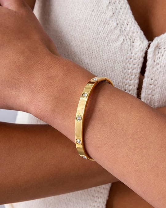 PAVOI Waterproof Bracelet for Women, 14K Gold Plated Bangle Cubic Zirconia