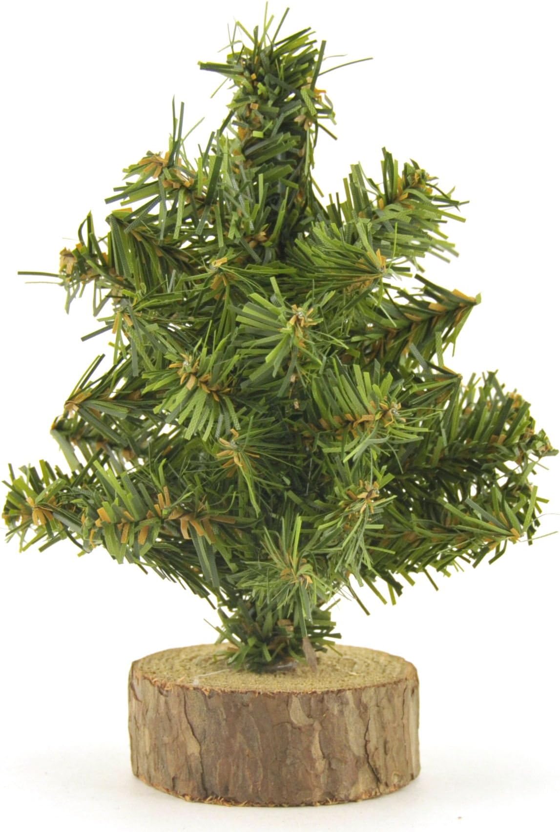 Small Tabletop Green Pine Tree on Wood Base, 6" Tall, Artificial Plant