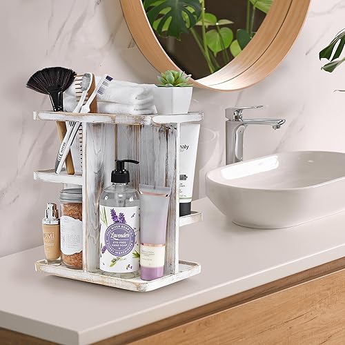 Miniatura 10 de Sorbus Organizador de cosméticos de bambú de 360, carrusel de almacenamiento multifunción para maquillaje, artículos de tocador y más, ideal para
