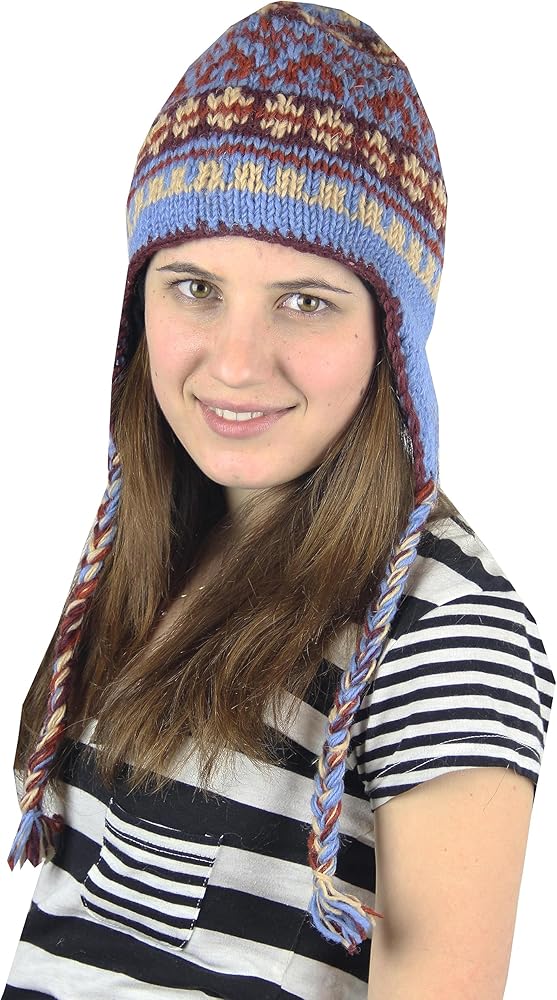 KayJayStyles Nepal Hand Knit Ear Flaps Beanie Skull Ski 100% Wool KayJayStyles Nepal Hand Knit Ear Flaps Beanie Skull Ski 100% Wool