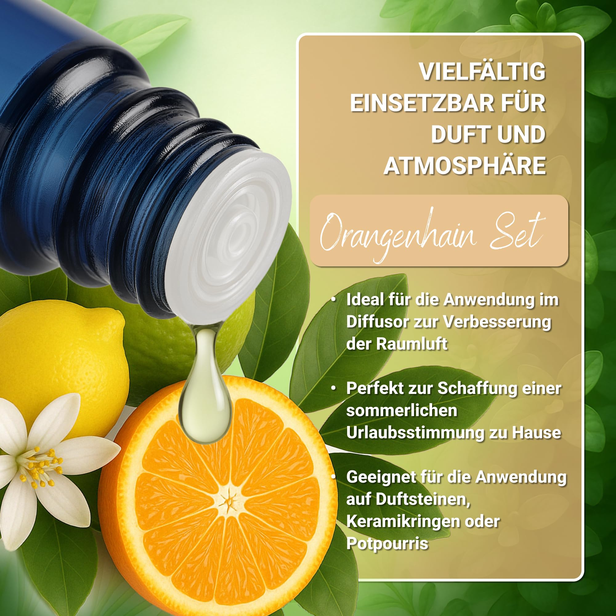 Oshadhi Sonnenlicht Diffuser Set | Ambiance Diffuser tragbar | Duftmischung Orangenhain | Naturreine ätherische Öle für Raumduft| Recycelbare Verpackung | Tierversuchsfrei