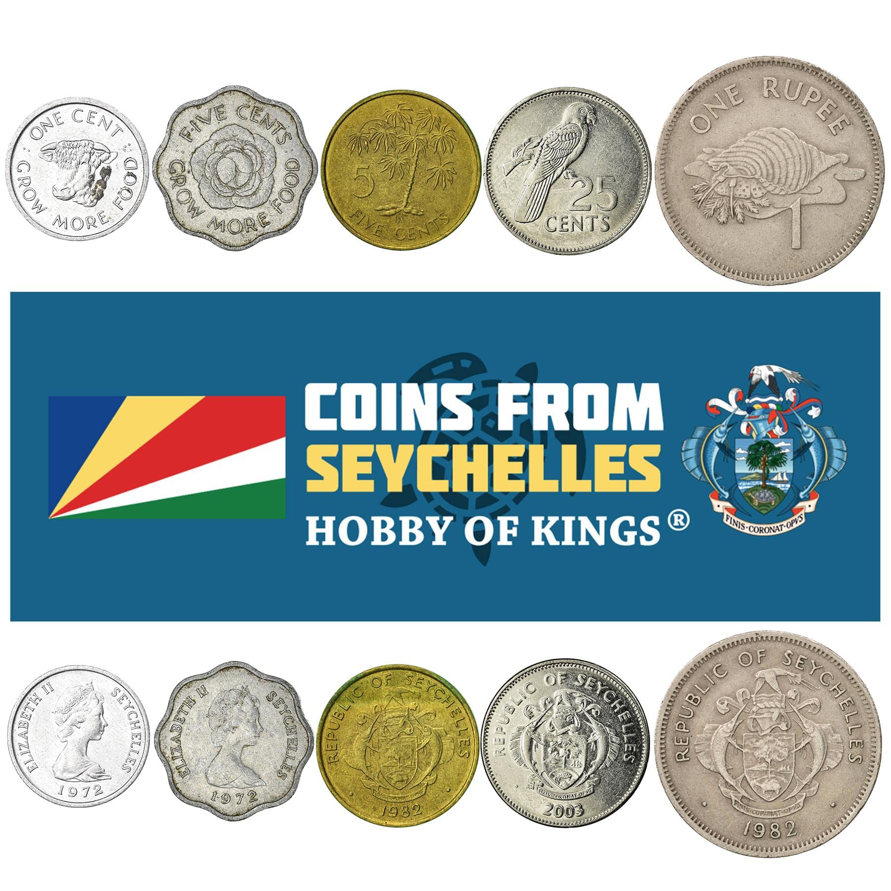 Amazon.com: 塞舌爾5 個混合硬幣| 5 美分到1 盧比| 自1976 年以來的塞舌爾貨幣: 辦公用品