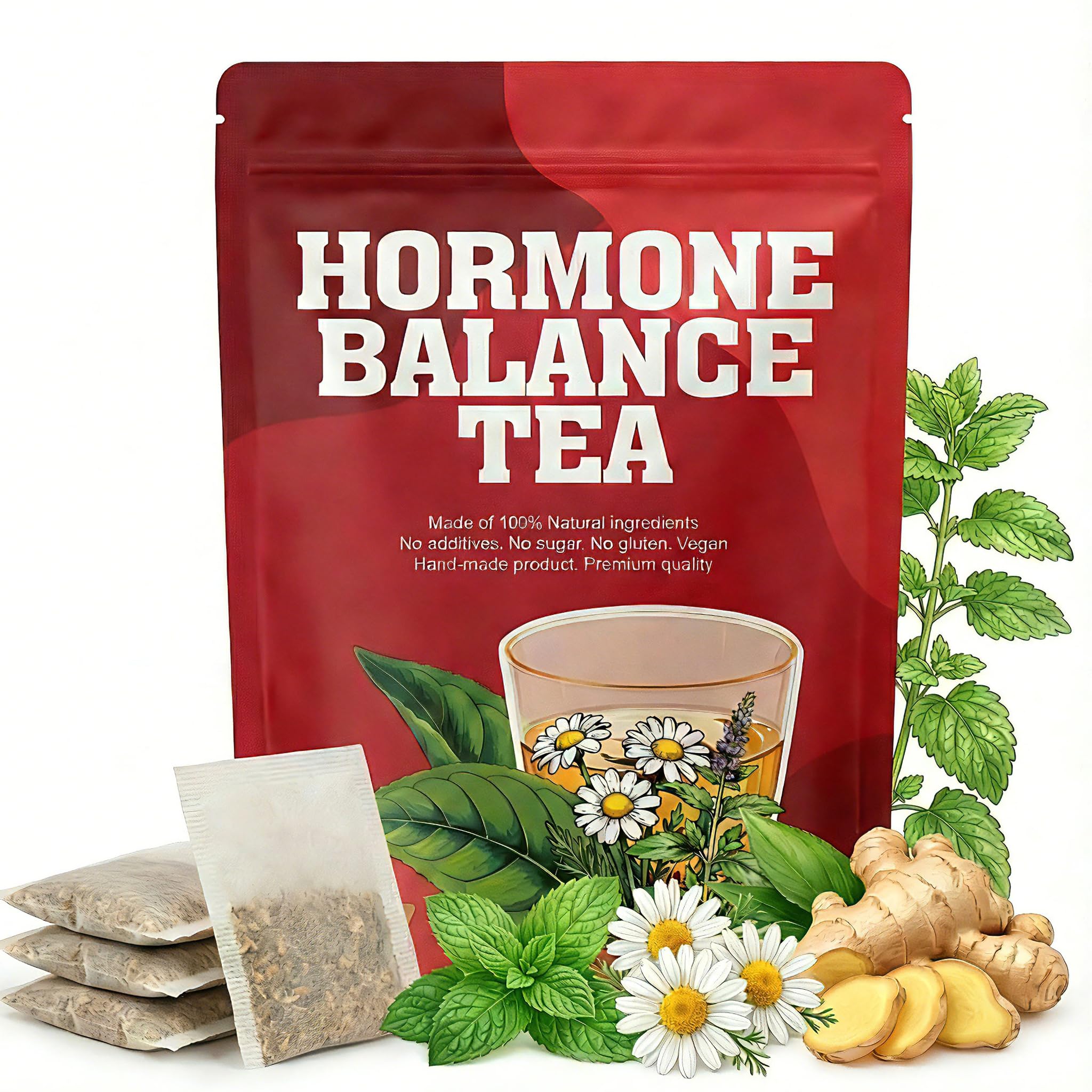 LUCKFOX Herbal Tea for Women's Hormonal Harmony & Natural Cleansing, Spearmint & Nettle Blend, 60 Tea Bags — Menstrual Cycle & Wellness Support