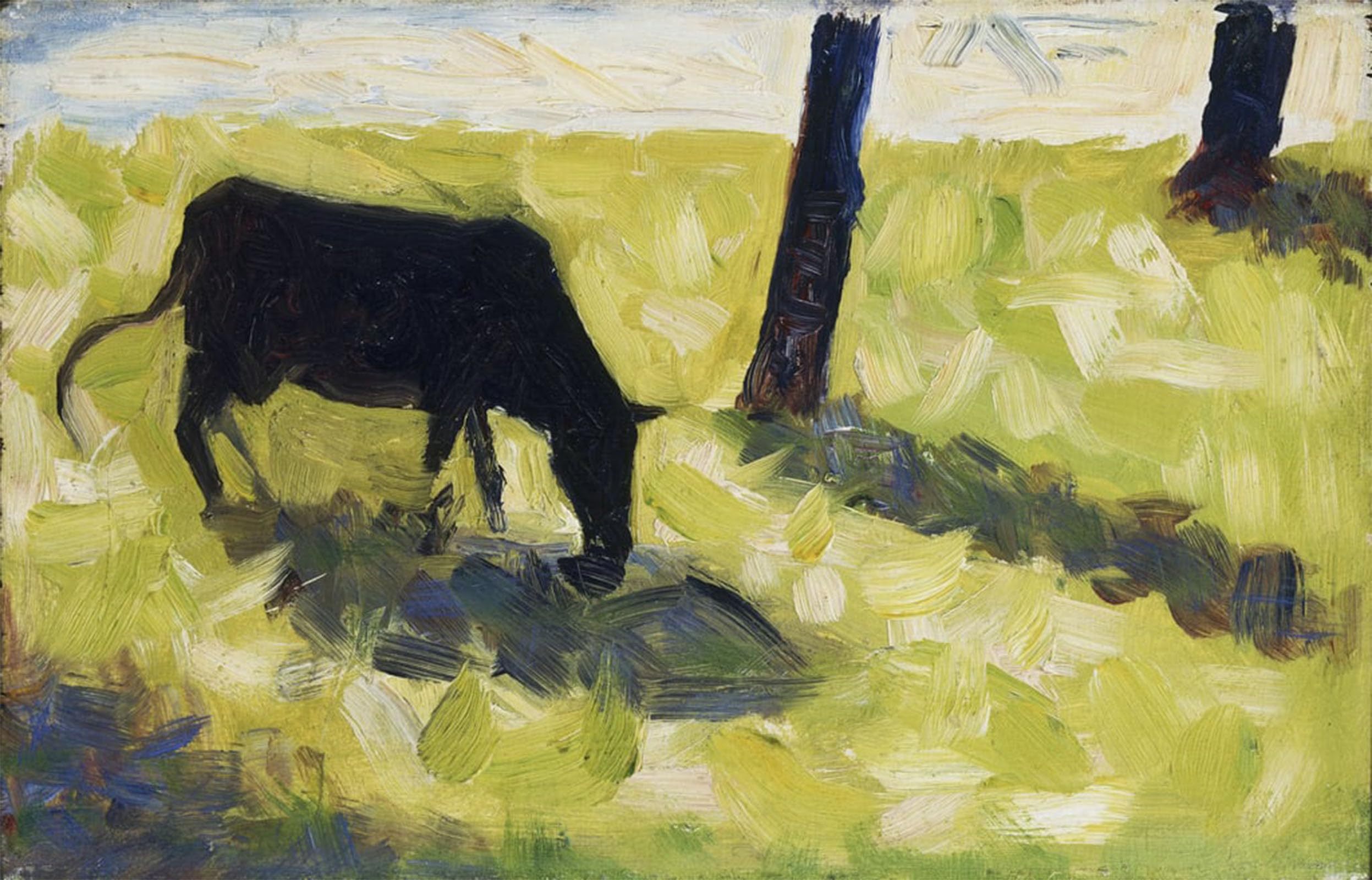 ARTXLXXBN Famous Painting Art Wall Decor Abstract Art Picture Black Cow in a Meadow by Georges Seurat Animal Pictures for Home Decor 60x90cm