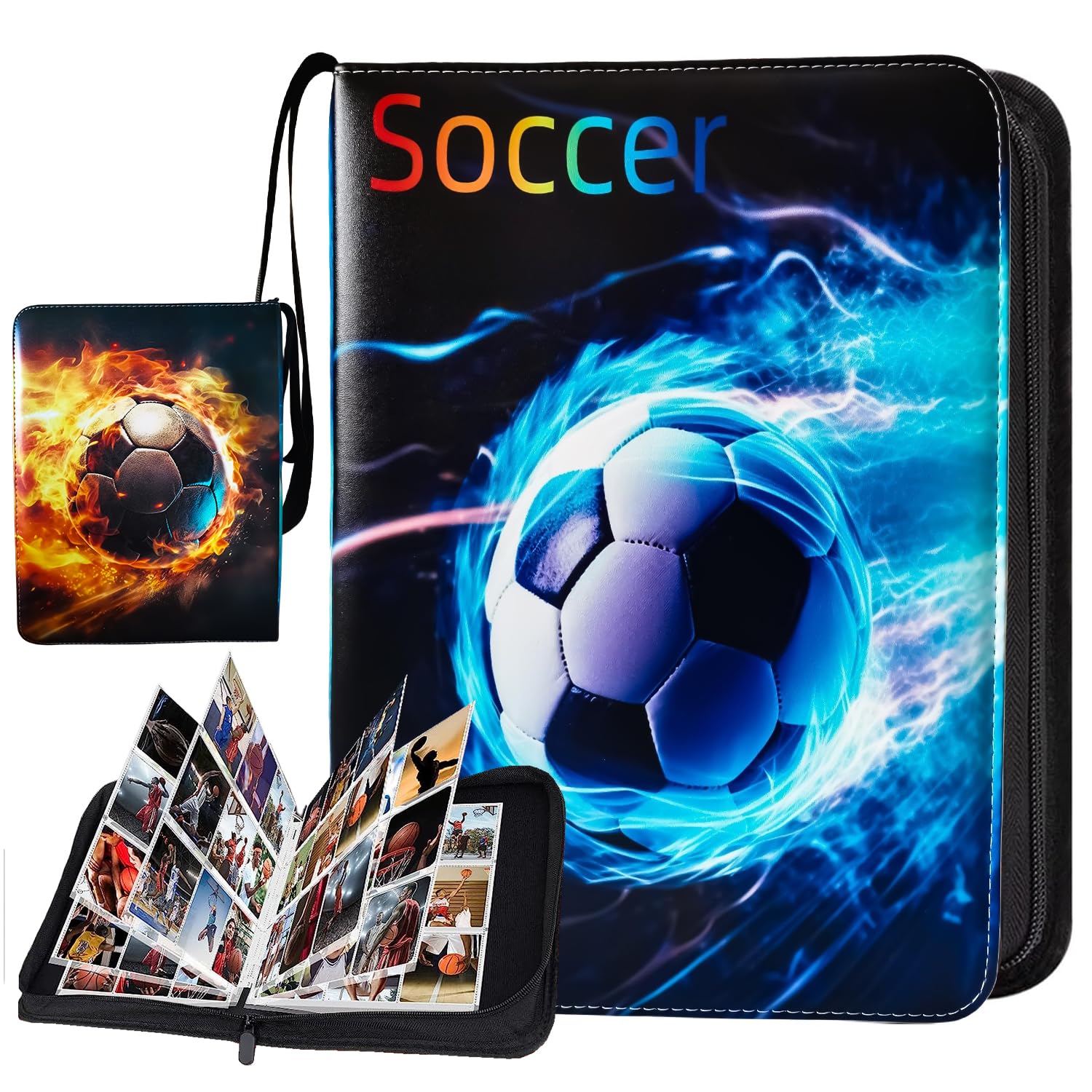 Soccer Card Binder, Card Binder 9 Pocket with 40 Removable Sleeves Portable Waterproof Storage Bag Collectible Card Albums Soccer Card Book Soccer