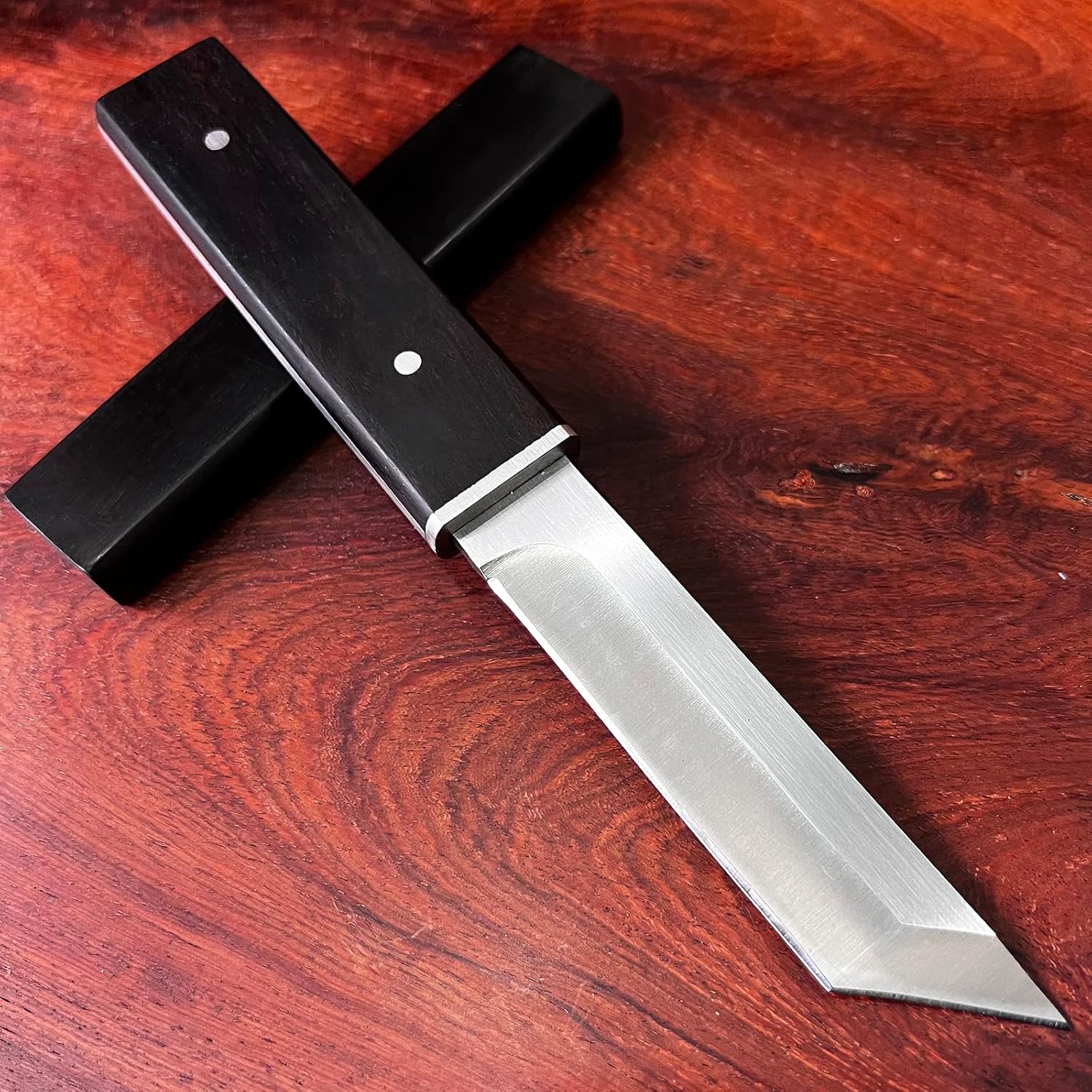 MADSABRE Handmade Japanese Samurai Katana Tanto Fixed Blade Knife - 8" D2 Steel Full Tang Survival Tactical Knives Outdoor Hunting Camping Tools with Wooden Sheath