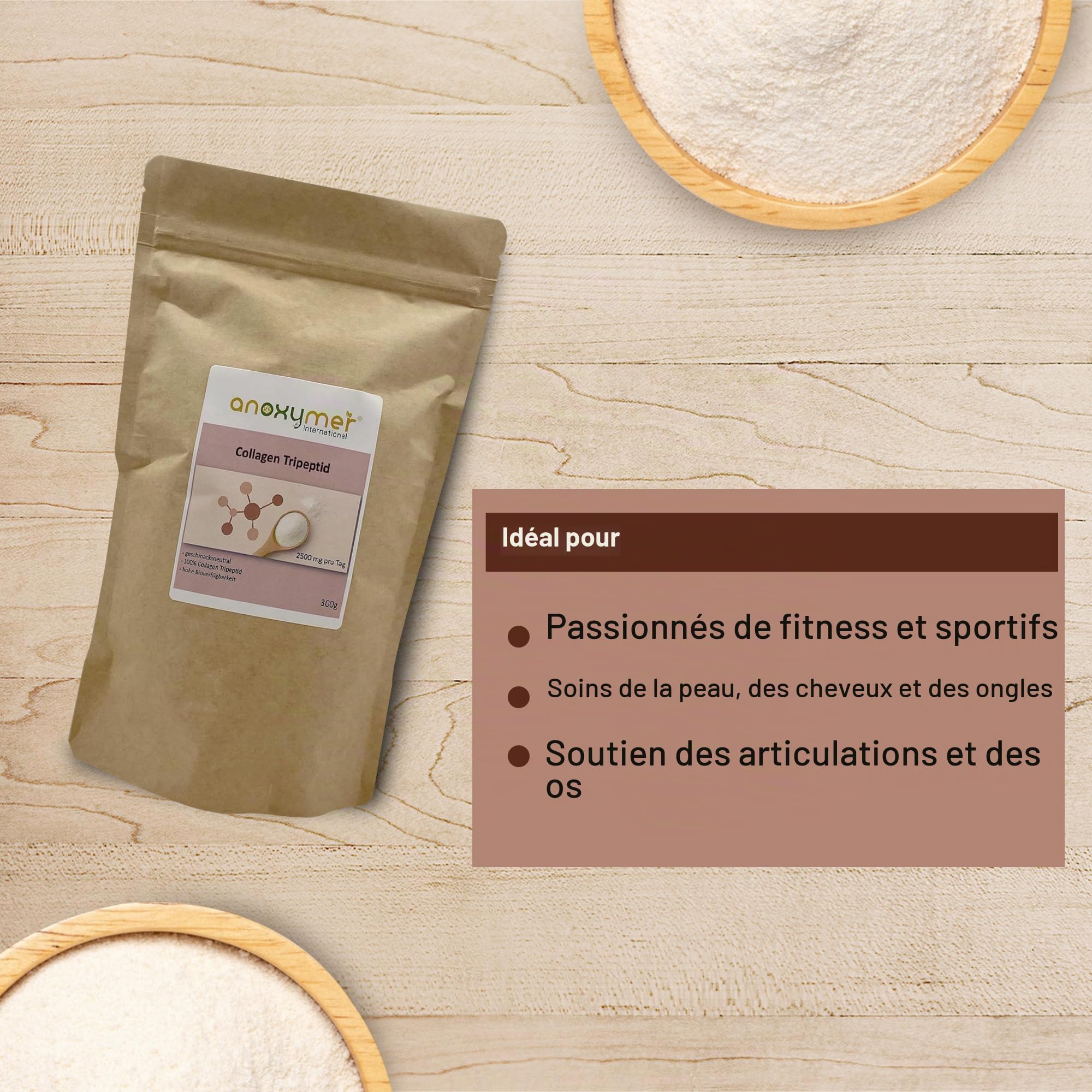 Hydrolysate de collagène - Tripeptide - 300 g - Bonne solubilité - Sans goût - Sans additifs - Du bœuf - Haute biodisponibilité - Seulement 2,5 g par jour (1 cuillère à café)