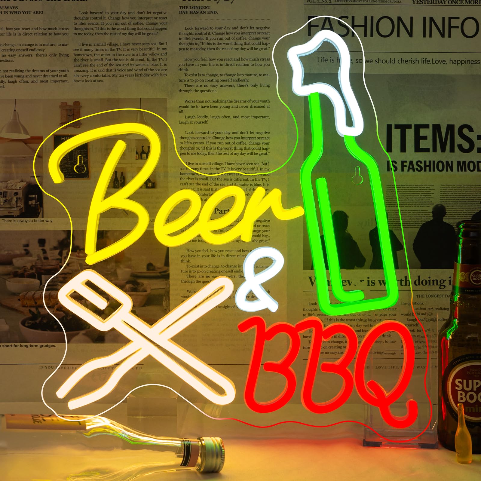 Neon Beer Signs for Wall Wine Decor LED BBQ Sign Light Up Bar Backyard Party Neon Beer Light Sign for BBQ Shop Restaurant Barbecue Gifts for Meat Beer Lovers