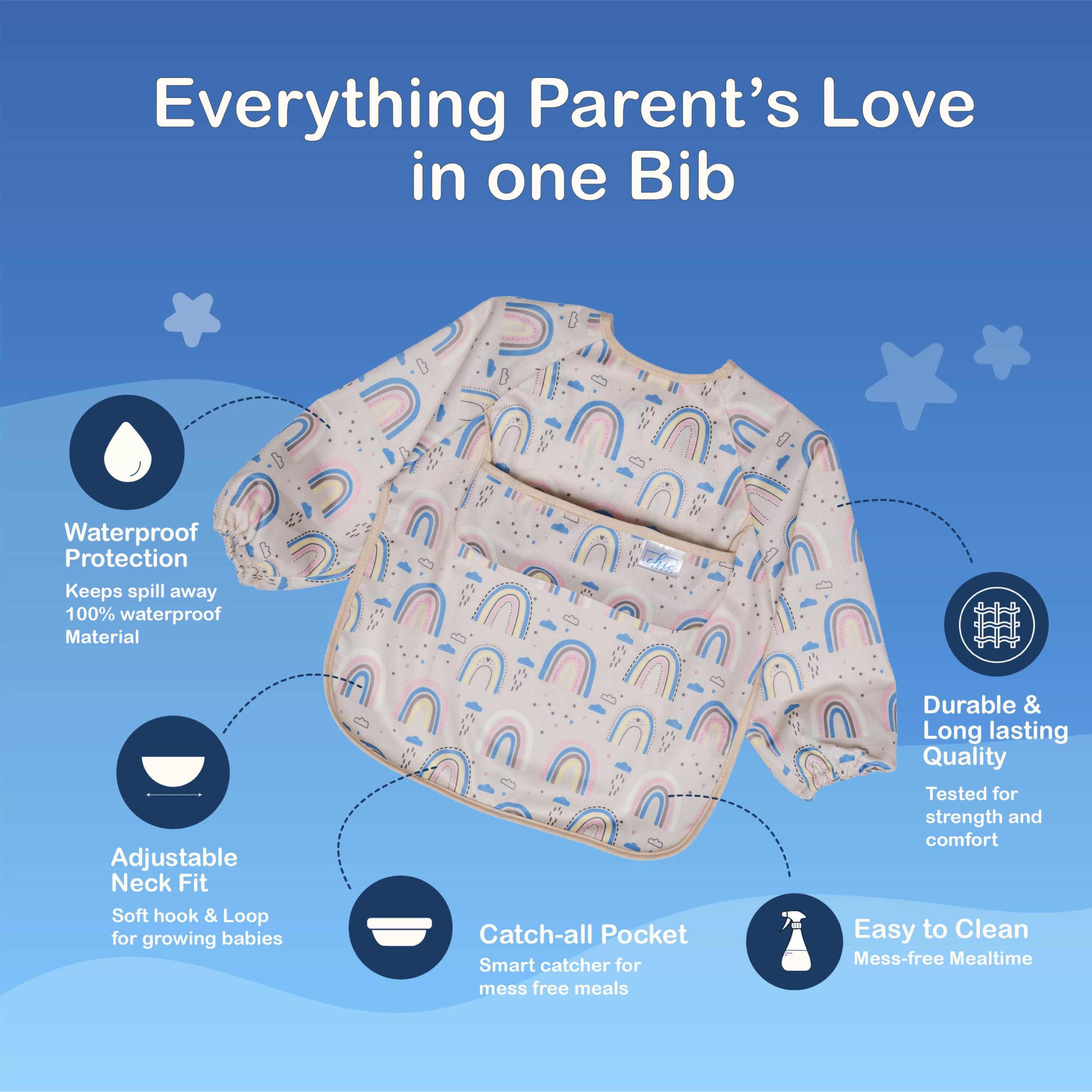 Chic Buddy Baby Led Weaning Bib with Sleeves, Waterproof, 6-24 Months 2