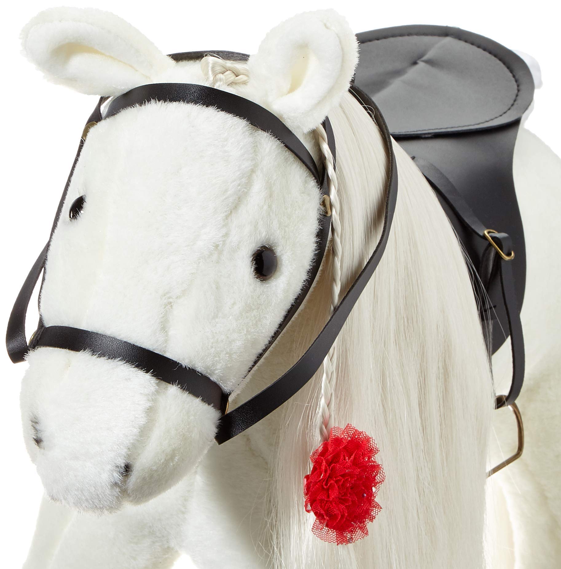 Götz 3403087 Lipizzaner Kämmpferd (Stockmaß 37 cm) – weißes Plüschpferd, Höhe ca. 52 cm für Stehpuppen – mit Sattel, Zaumzeug und Picknickdecke