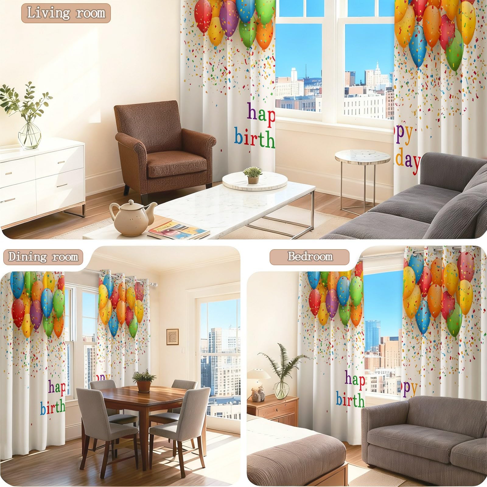 Zasłony kolorowe, nieprzejrzyste, zestaw 2 sztuk wys. 245 x szer. 140 cm, festiwalowe, balony konfetti, zasłony zaciemniające do szyn, zasłony termiczne do salonu i sypialni, zaciemniające zasłony
