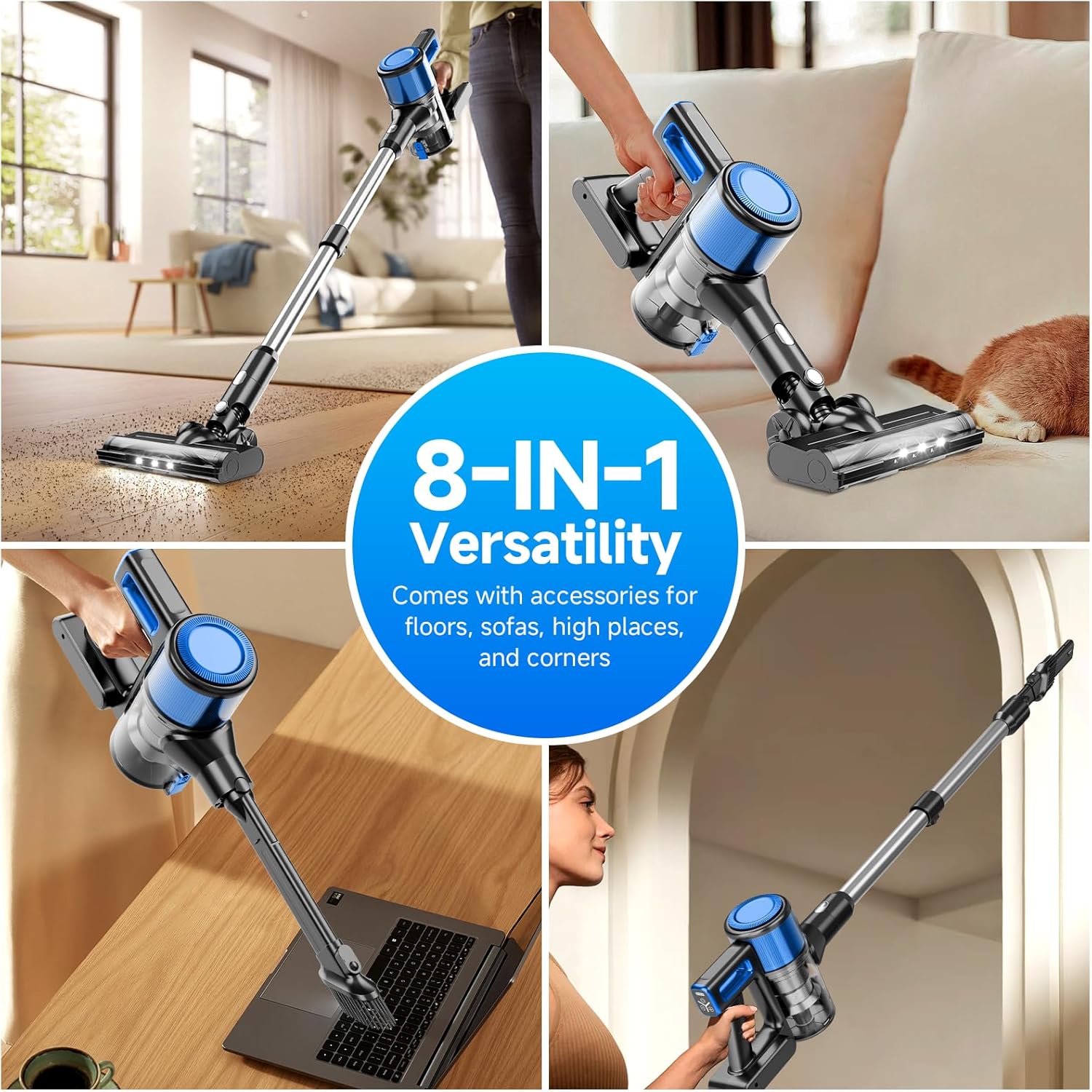 Image showing the 8-in-1 versatility of the vacuum cleaner