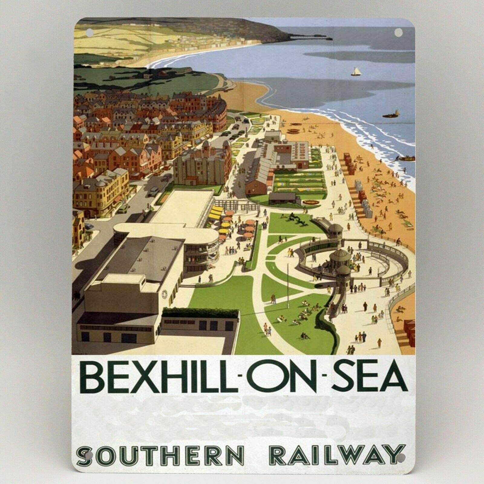 Biopracess Bexhill On Sea Southern Railway Poster Metal Sign Vintage Train Rail Travel Metal Sign 8x12 inches