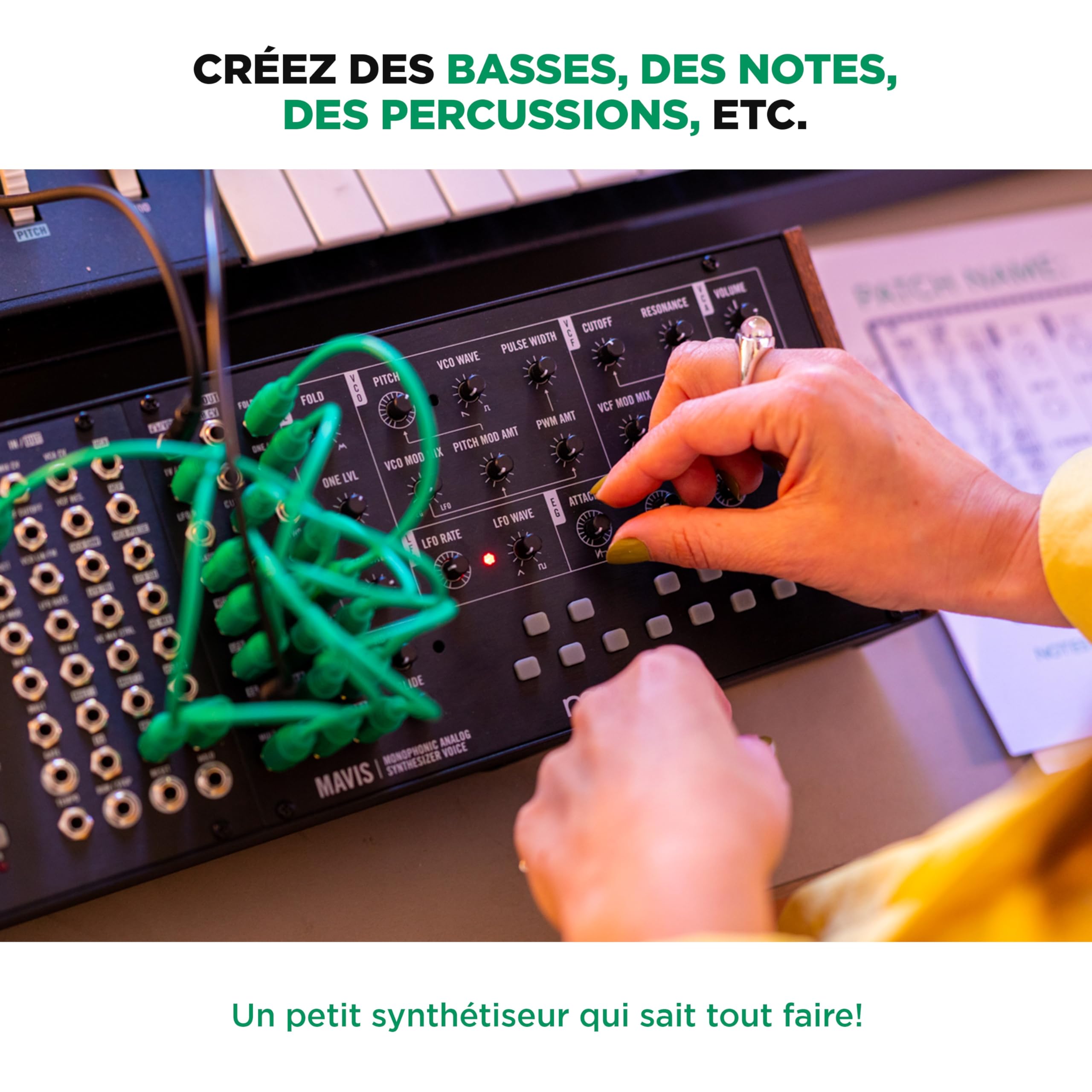 MOOG Mavis - Synthétiseur Analogique Autonome Semi-Modulaire avec Clavier, Oscillateur Analogique, Filtre, Générateur d'Enveloppe, Wavefolder