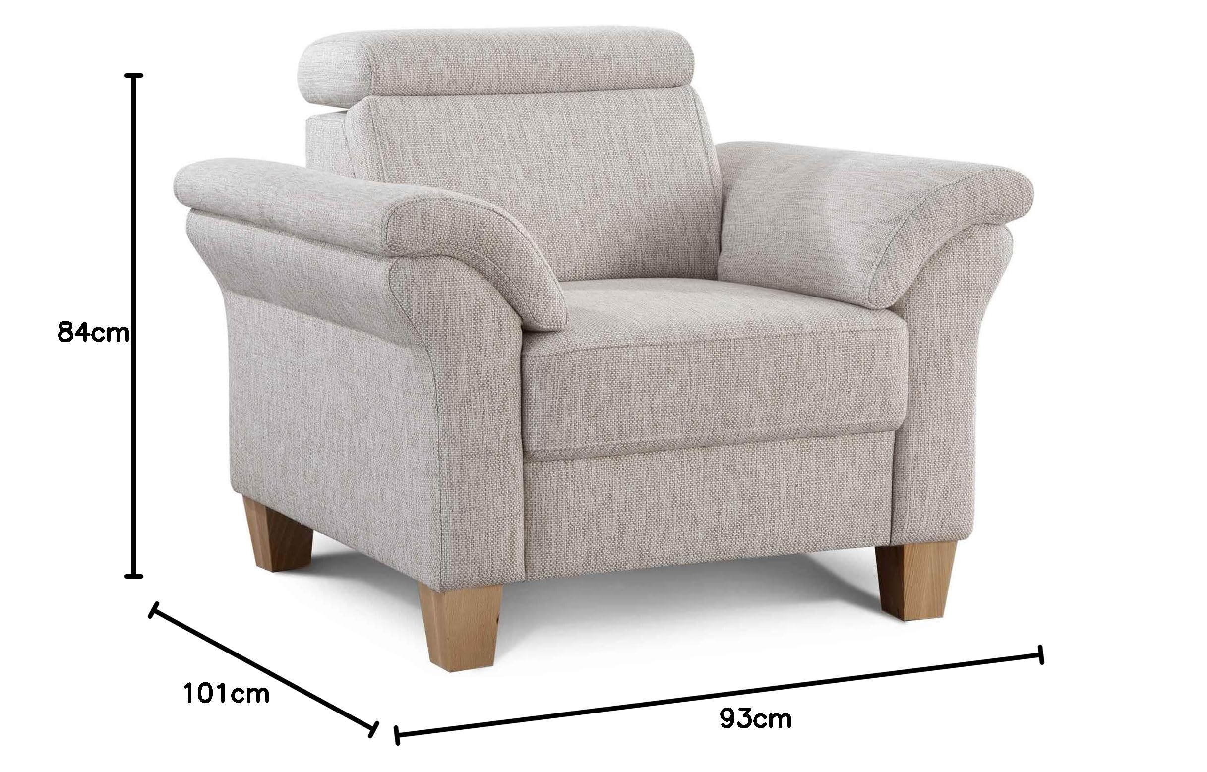 Cavadore Sessel Ammerland inkl. Federkern und Kopfteilverstellung / Großer Polstersessel im Landhausstil / Passend zur Sofagarnitur Ammerland / 101 x 84 x 93 / Strukturstoff natur
