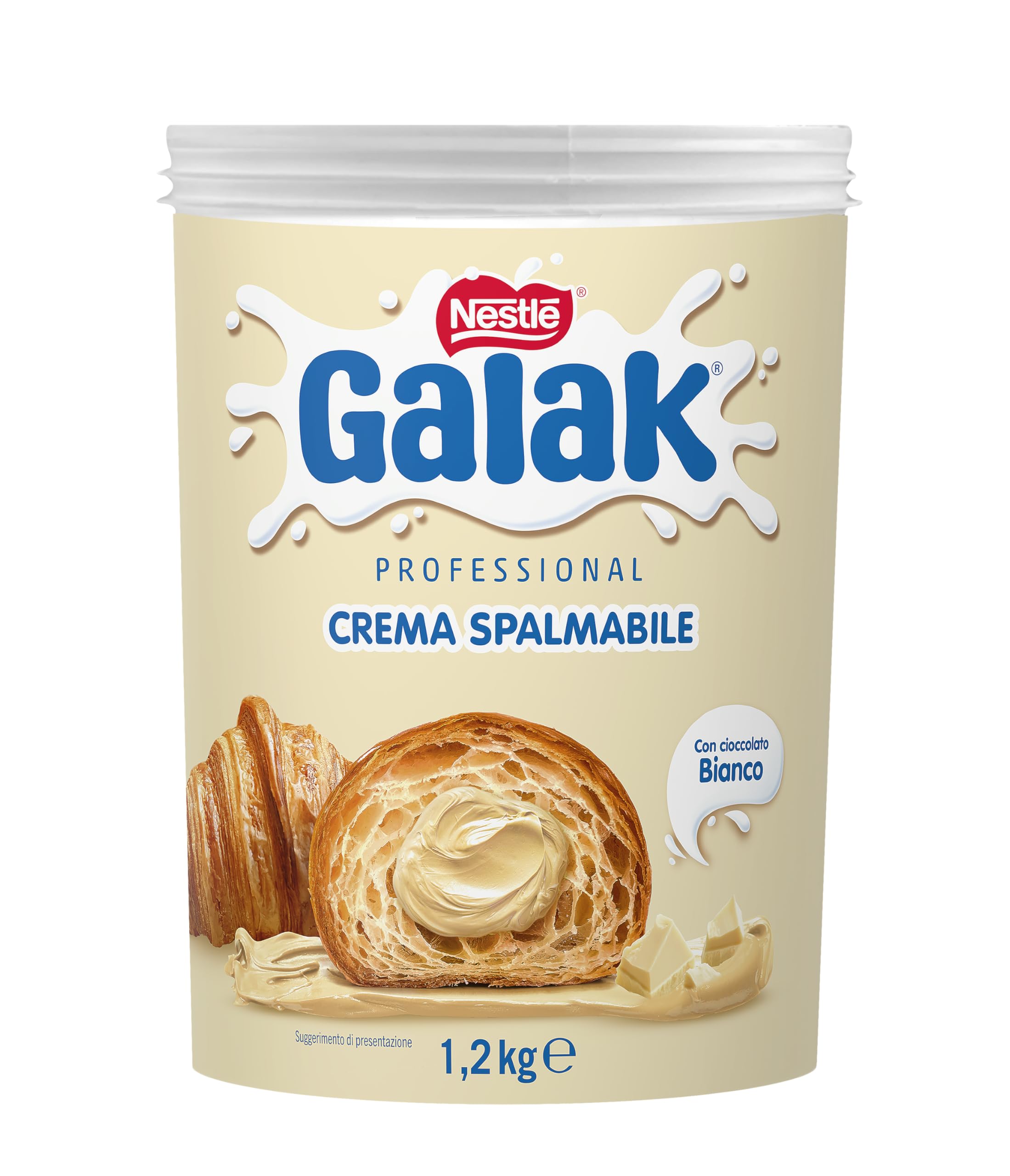 GALAK Profesional Crema Chocolate Blanco Cubo 1,2 kg | Crema para untar de chocolate blanco, ideal como ingrediente para la elaboración de dulces, rellenos y guarniciones