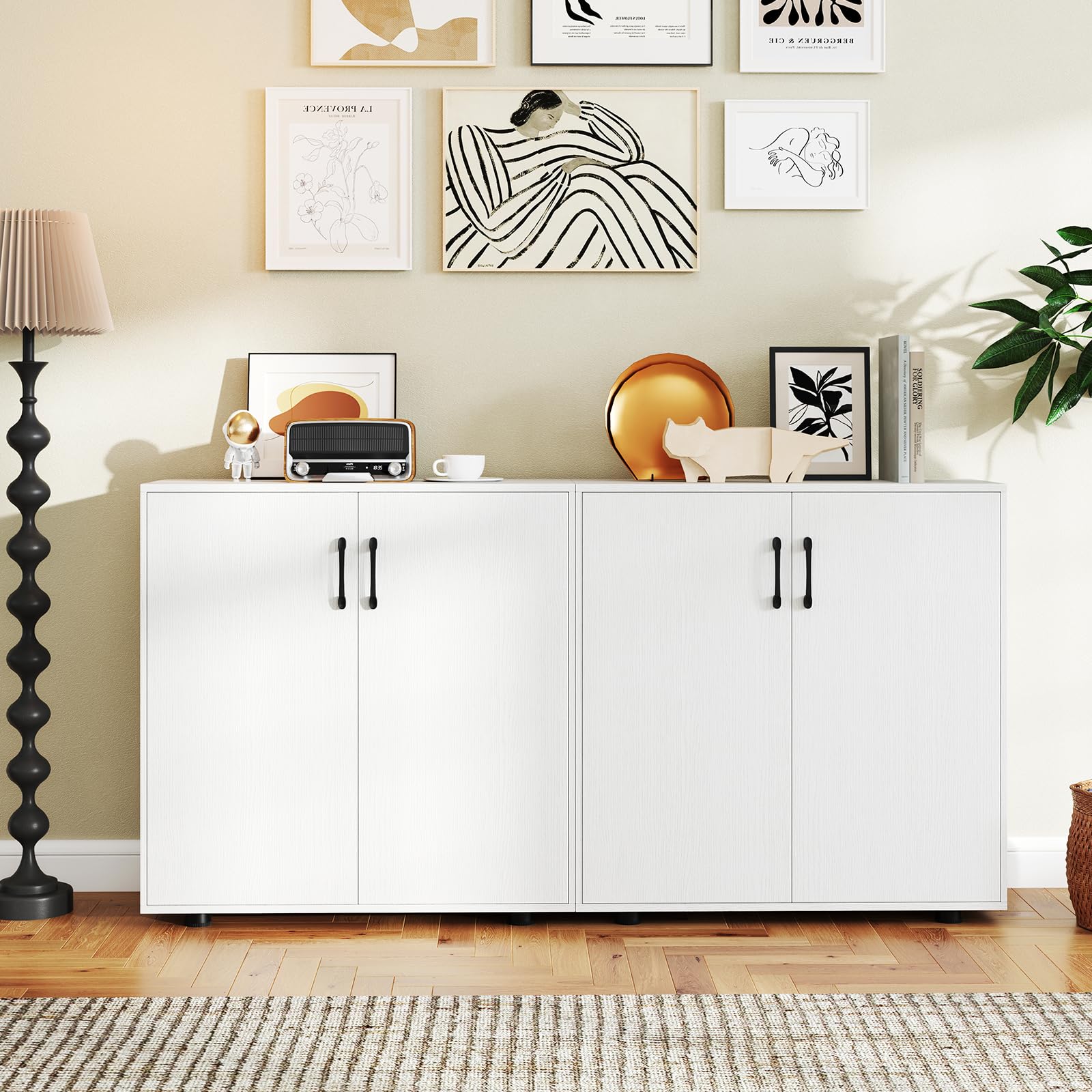 KOMFOTTEU Credenza Cucina con 2 Ante, Mobile Buffet con Ripiano Regolabile, Armadio Dispensa in Legno Antiribaltamento, per Sala da Pranzo, Soggiorno, Ingresso, 80 x 31,5 x 82 cm (Bianco)