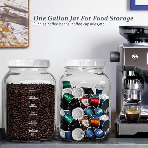 Miniatura 4 de Paquete de 2 tarros de vidrio transparente de boca ancha de 1 galón con tapa, tapa de rosca hermética resistente con junta de silicona - tarro Mason