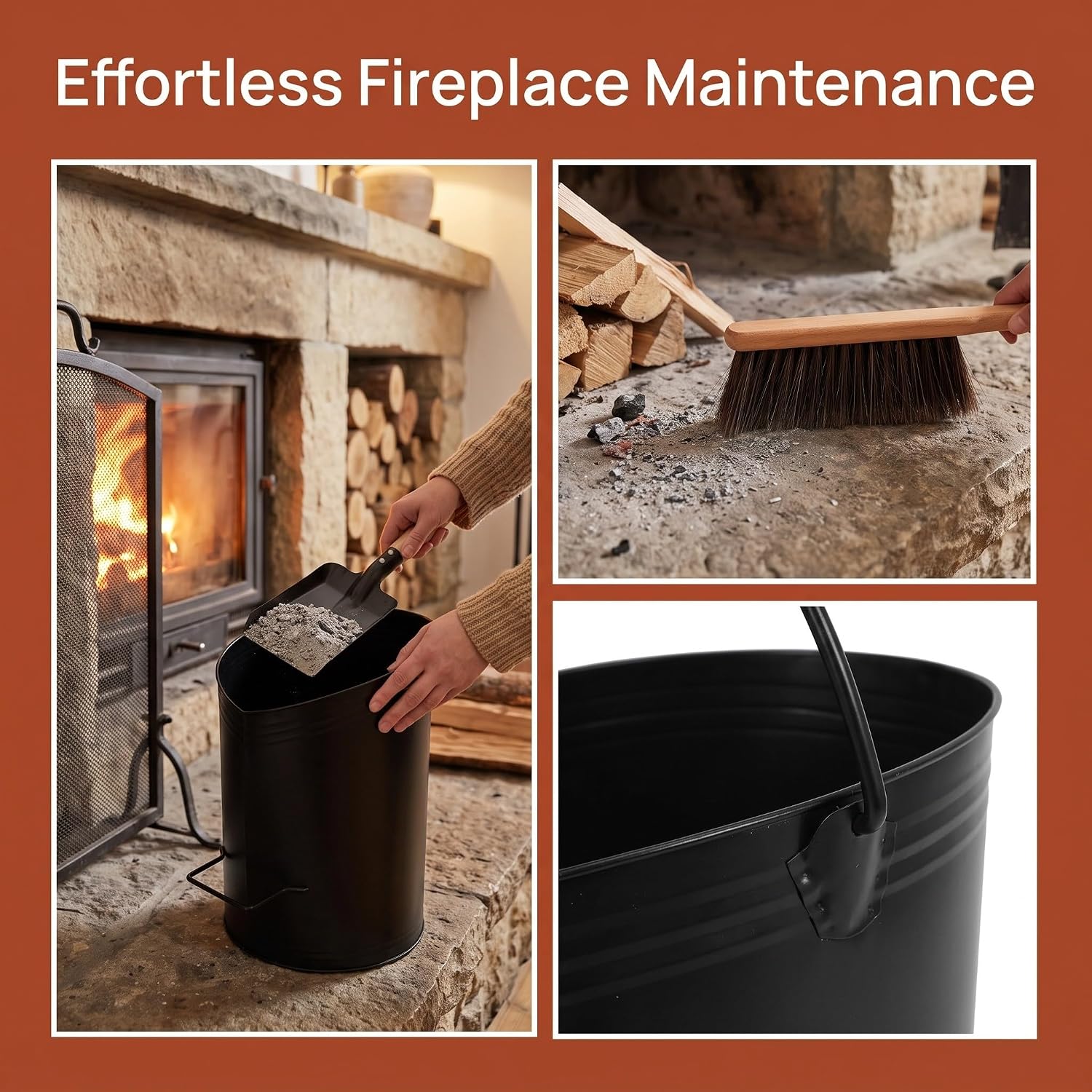 Ipetboom 1 Set Decorative Fire Ash Bucket and Shovel - Fireplace Utensils
