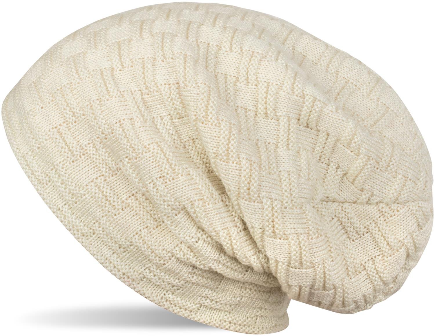 styleBREAKER Warming Braided Pattern fine Knit Slouch Beanie with an Ultra Soft Fleece Lining, Unisex 04024058, Colour:Cream-Beige