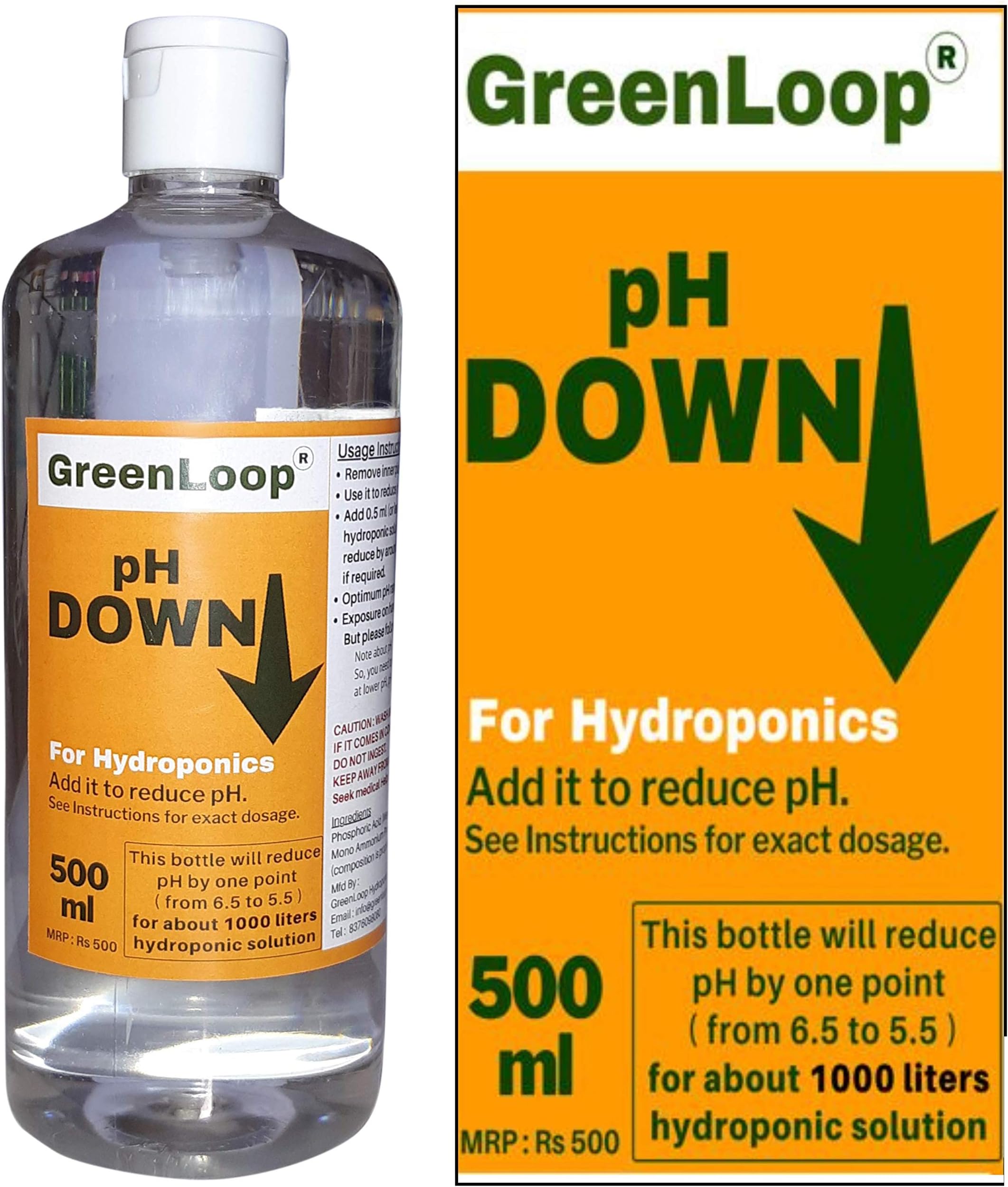 pH Down, Hydroponic pH Adjuster to Reduce pH, 500ml