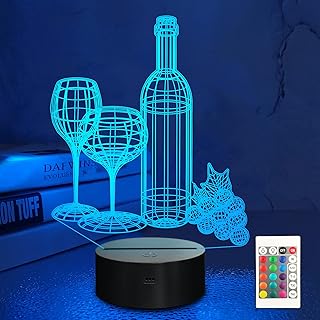 Lampeez 3D Wine Cup Bottle Night Lights Lamp,16 Colors Changing Optical Illusion LED Remote Control Touch USB,Birthday Xmas Gifts for Kids Girls Room Wine Bar Decoration Home Decor