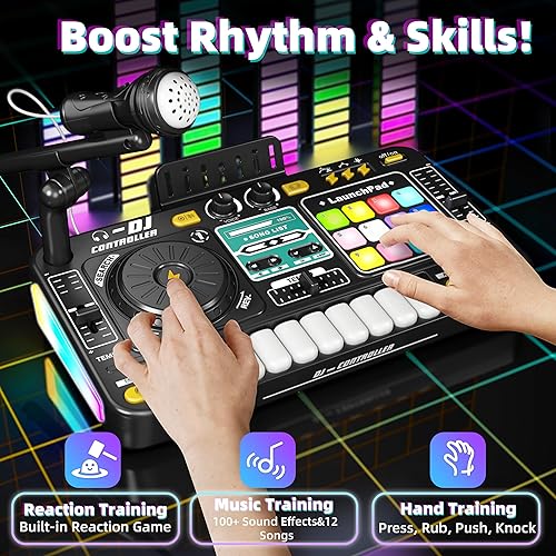 Kids DJ Mixer Table Age 3 4 5 6 7 8, Music Toys with Piano Keys, DJ Turntable, Reaction Music Games, Bluetooth - Kids Musical Instruments Gifts for Boys Girls for Birthday, Christmas, New Year